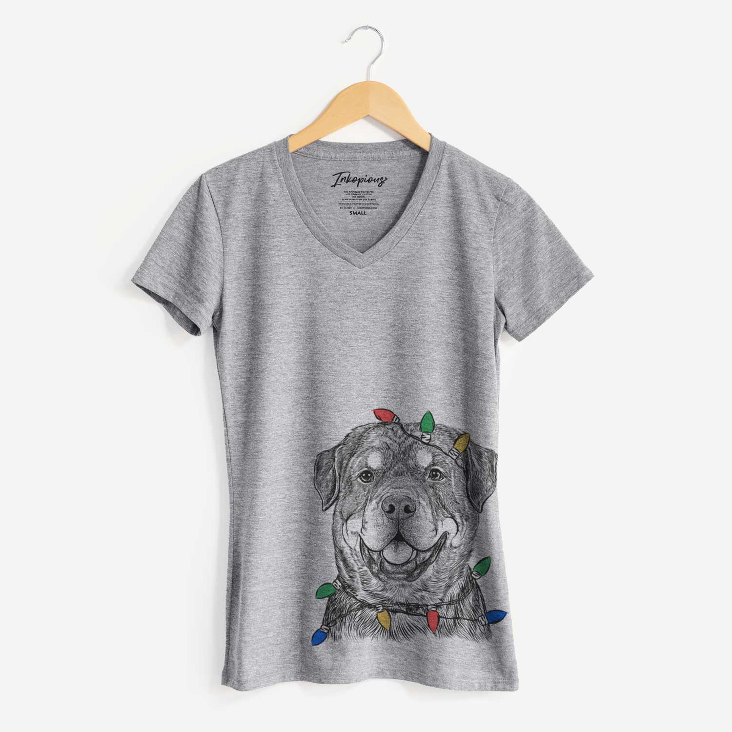 Christmas Lights Sig the Rottweiler - Women's V-neck Shirt