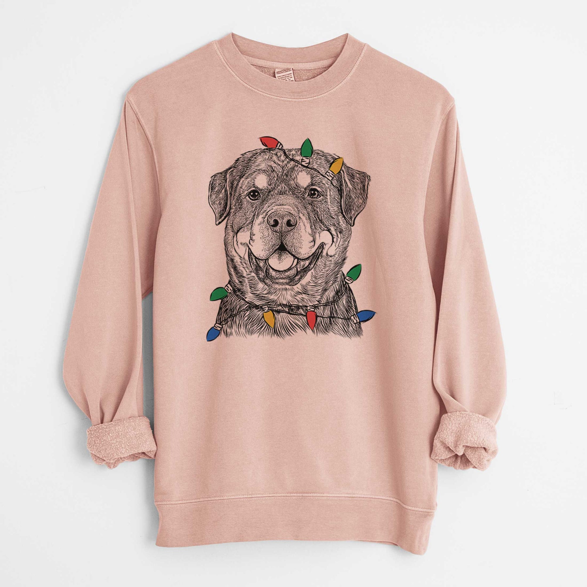 Christmas Lights Sig the Rottweiler - Unisex Pigment Dyed Crew Sweatshirt