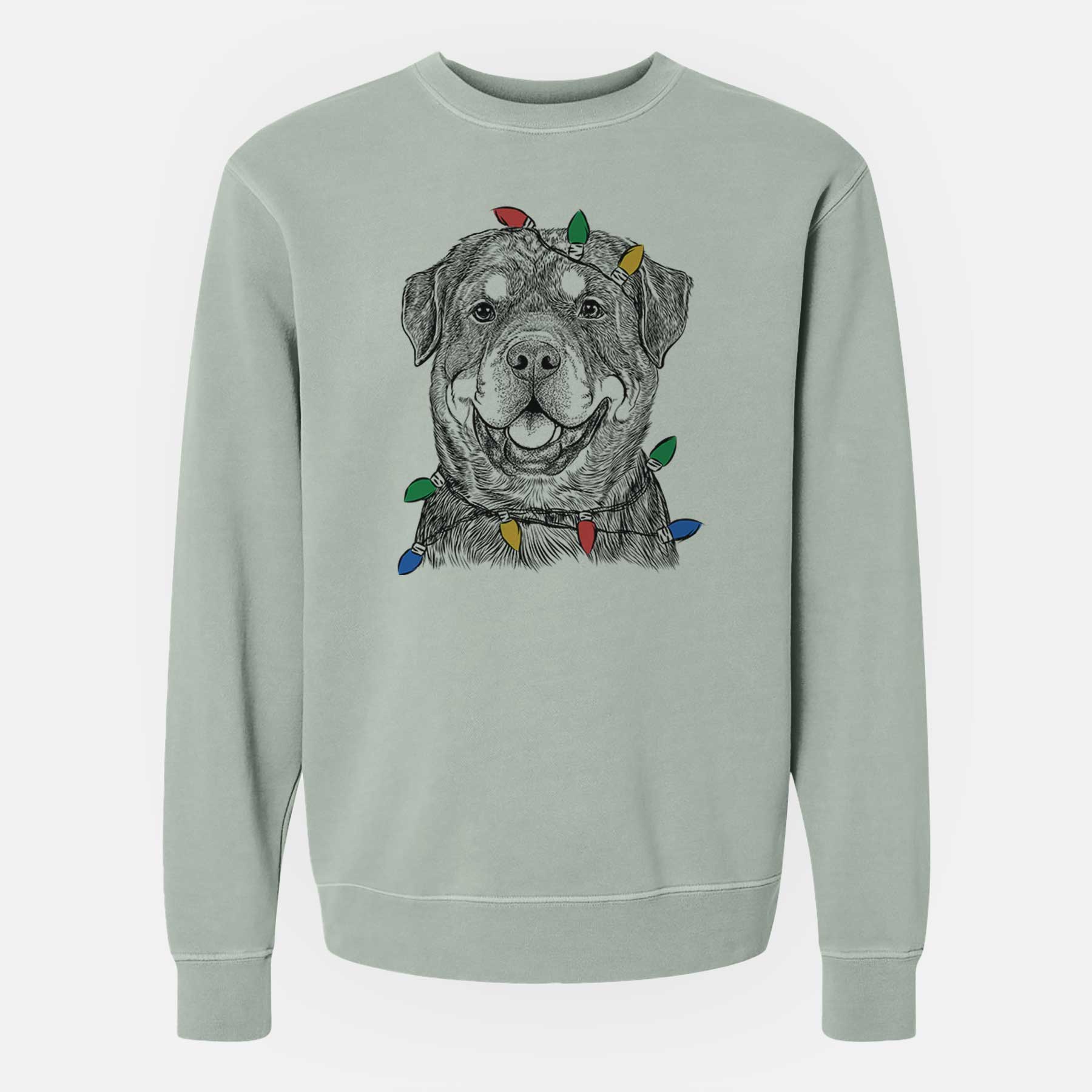 Christmas Lights Sig the Rottweiler - Unisex Pigment Dyed Crew Sweatshirt