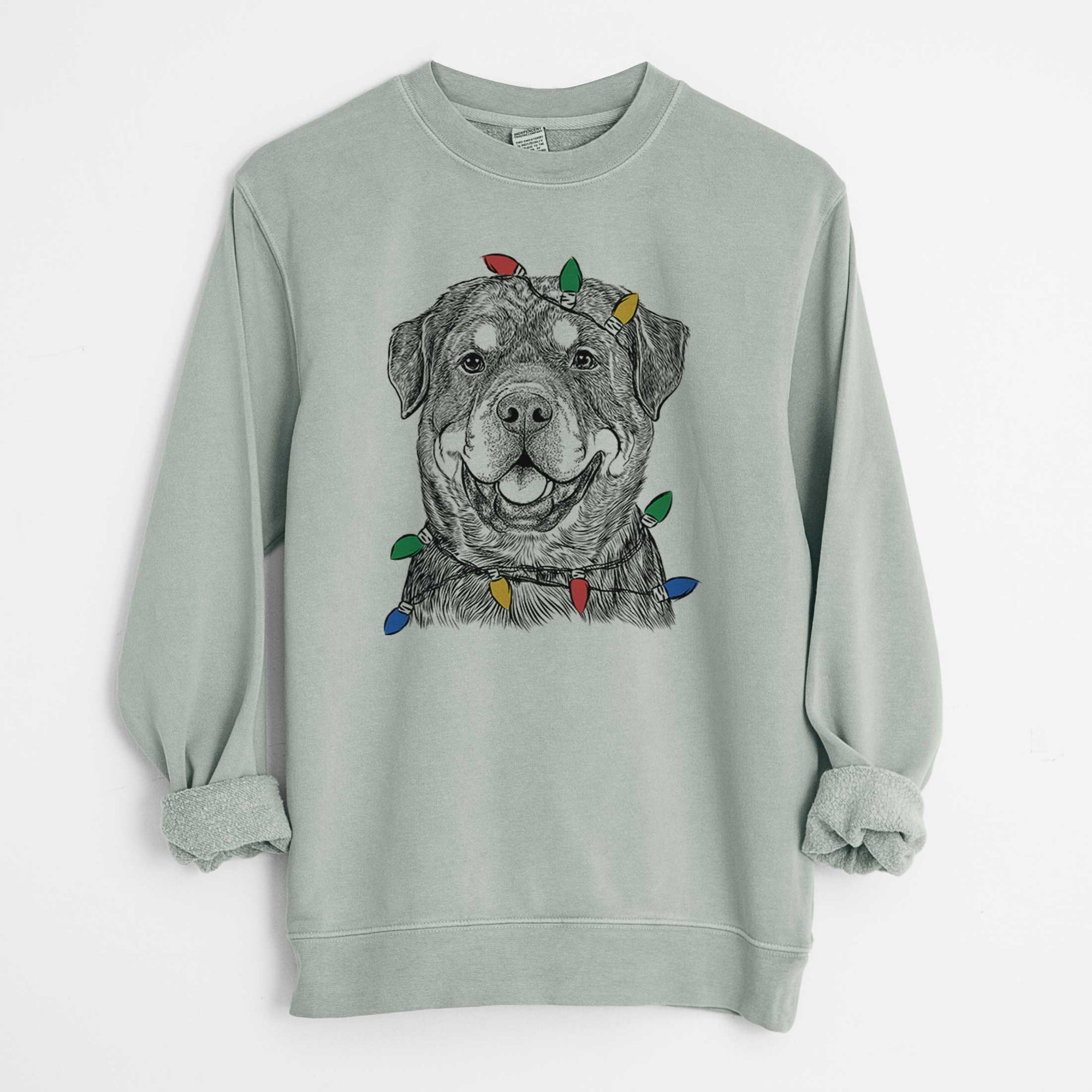 Christmas Lights Sig the Rottweiler - Unisex Pigment Dyed Crew Sweatshirt