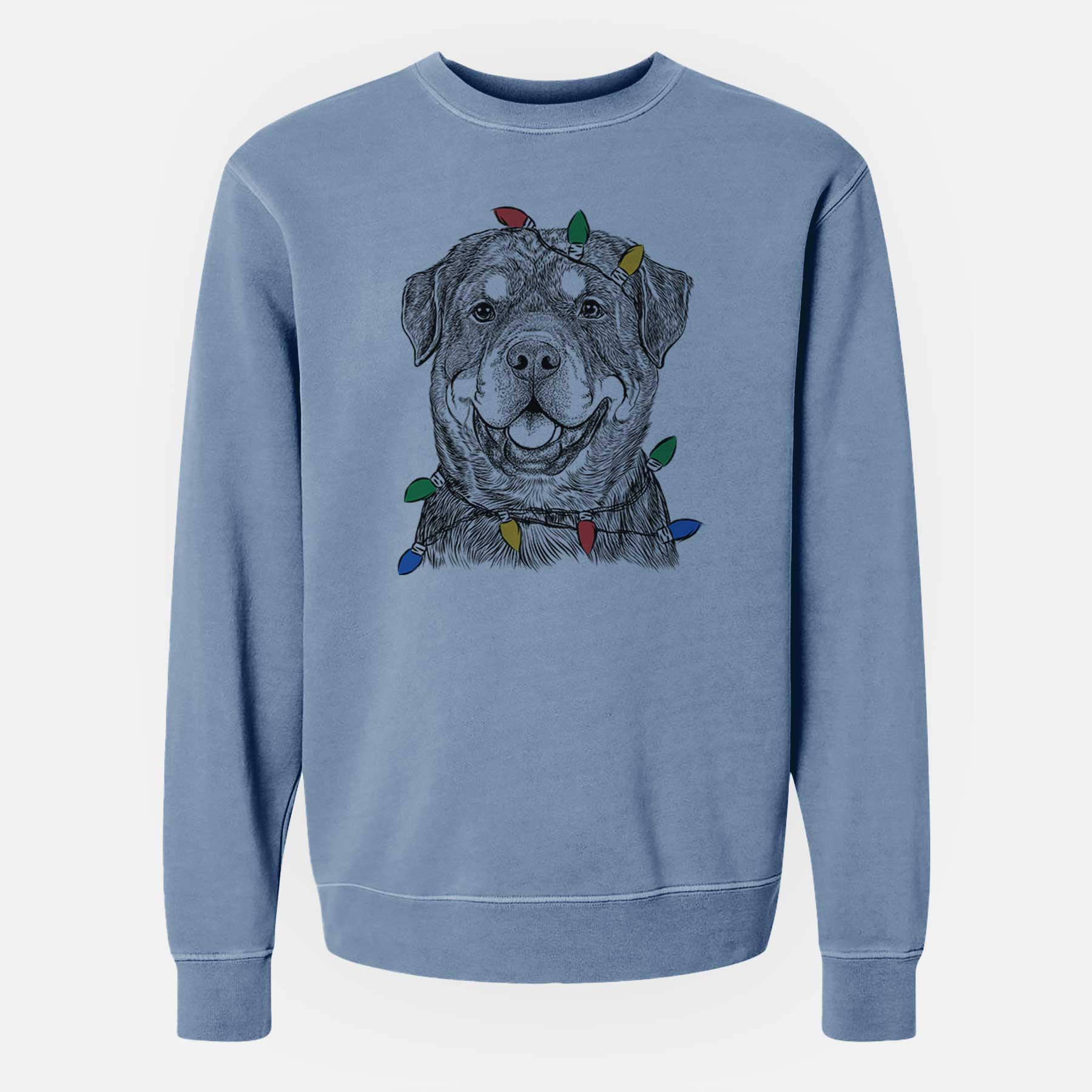 Christmas Lights Sig the Rottweiler - Unisex Pigment Dyed Crew Sweatshirt