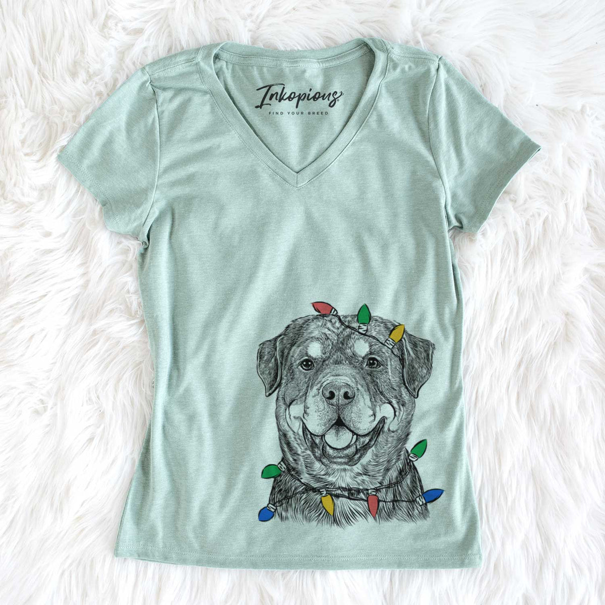 Christmas Lights Sig the Rottweiler - Women&#39;s V-neck Shirt