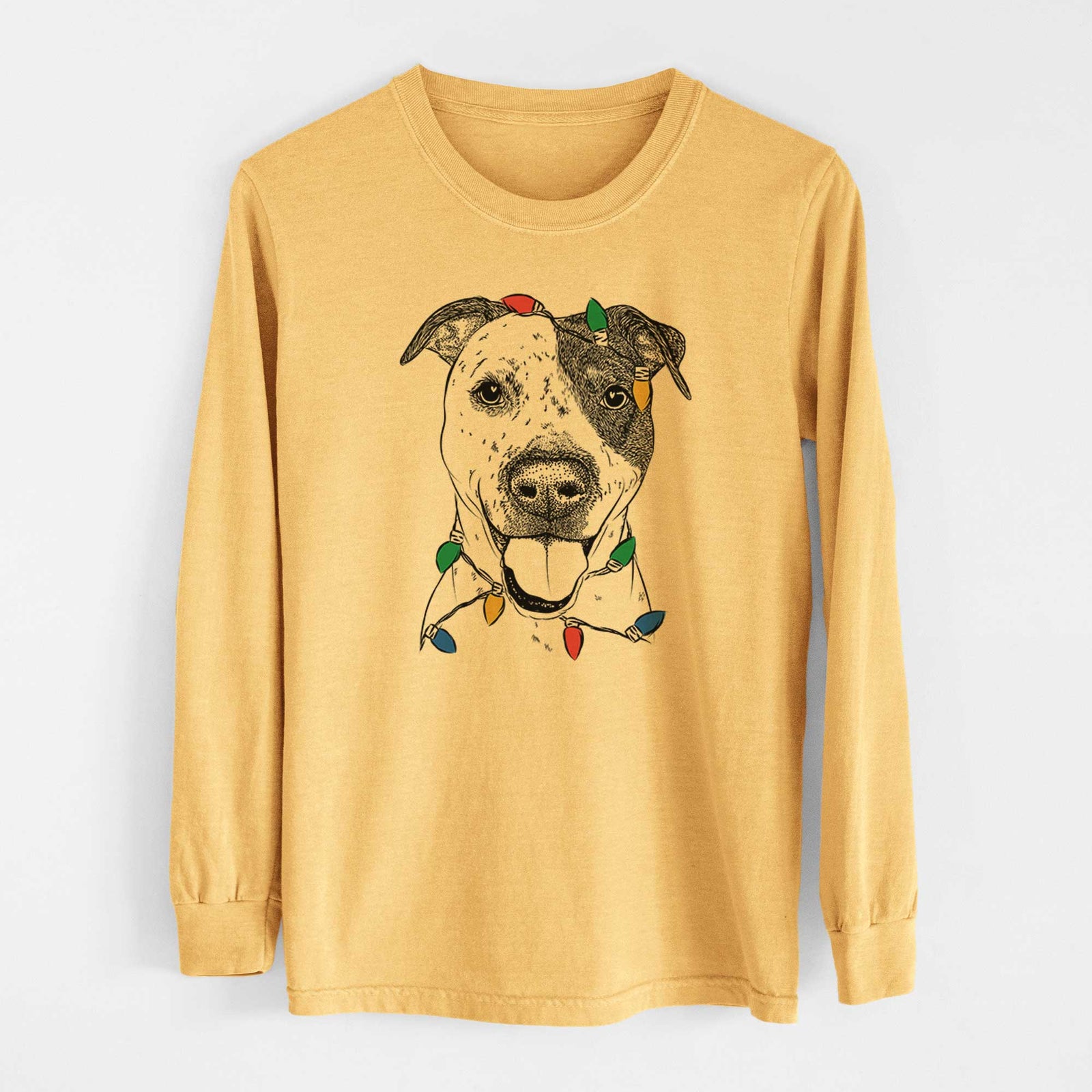 Christmas Lights Simon the Mixed Breed - Heavyweight 100% Cotton Long Sleeve