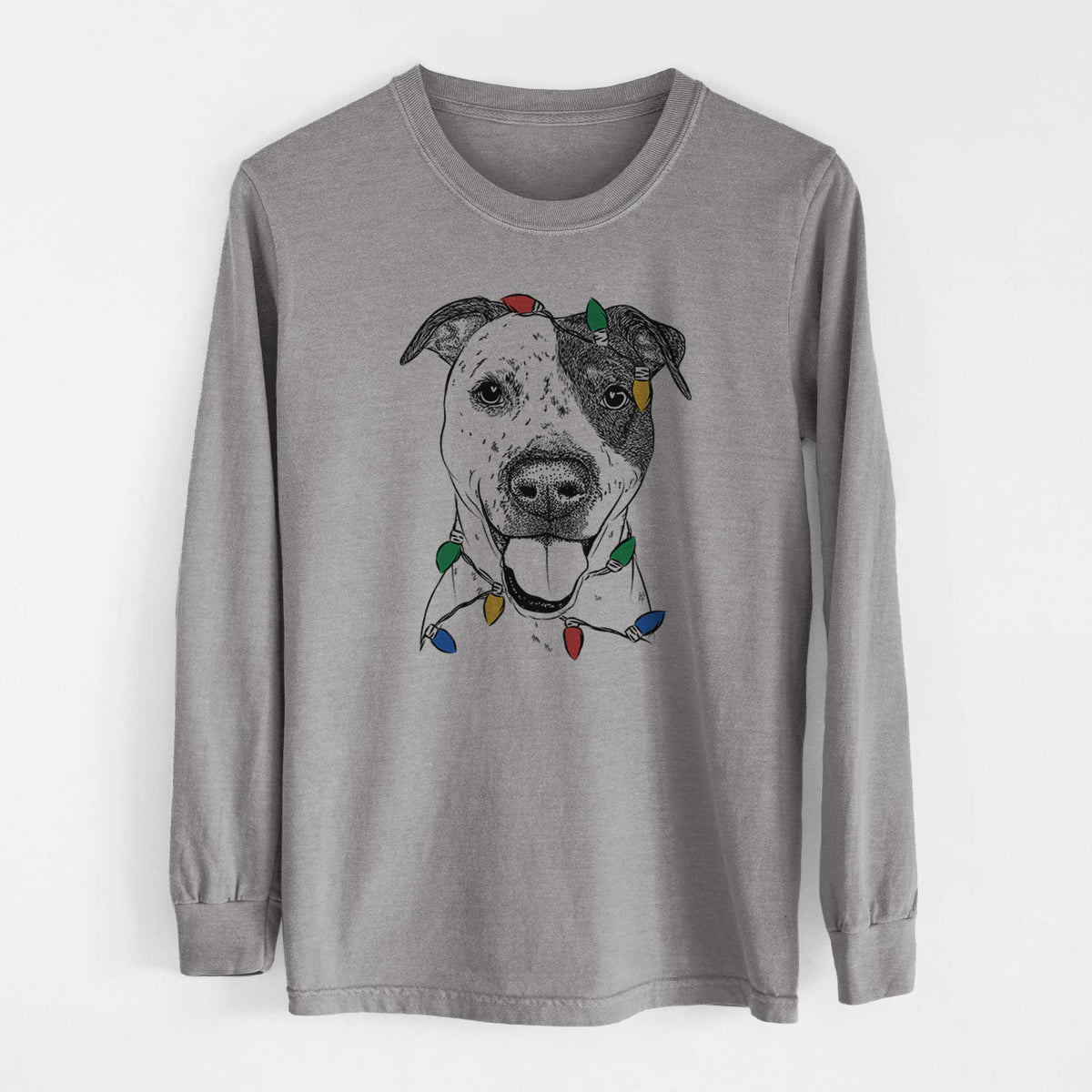 Christmas Lights Simon the Mixed Breed - Heavyweight 100% Cotton Long Sleeve