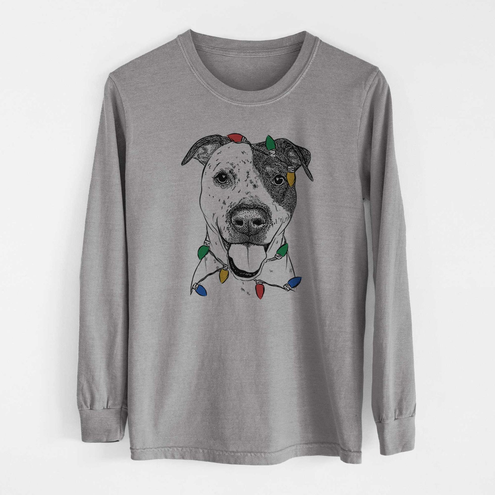 Christmas Lights Simon the Mixed Breed - Heavyweight 100% Cotton Long Sleeve