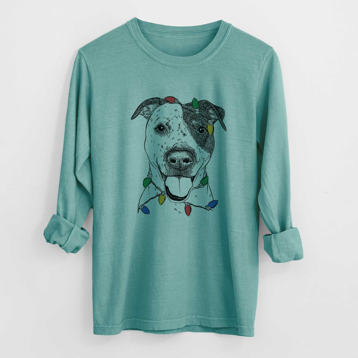 Christmas Lights Simon the Mixed Breed - Heavyweight 100% Cotton Long Sleeve