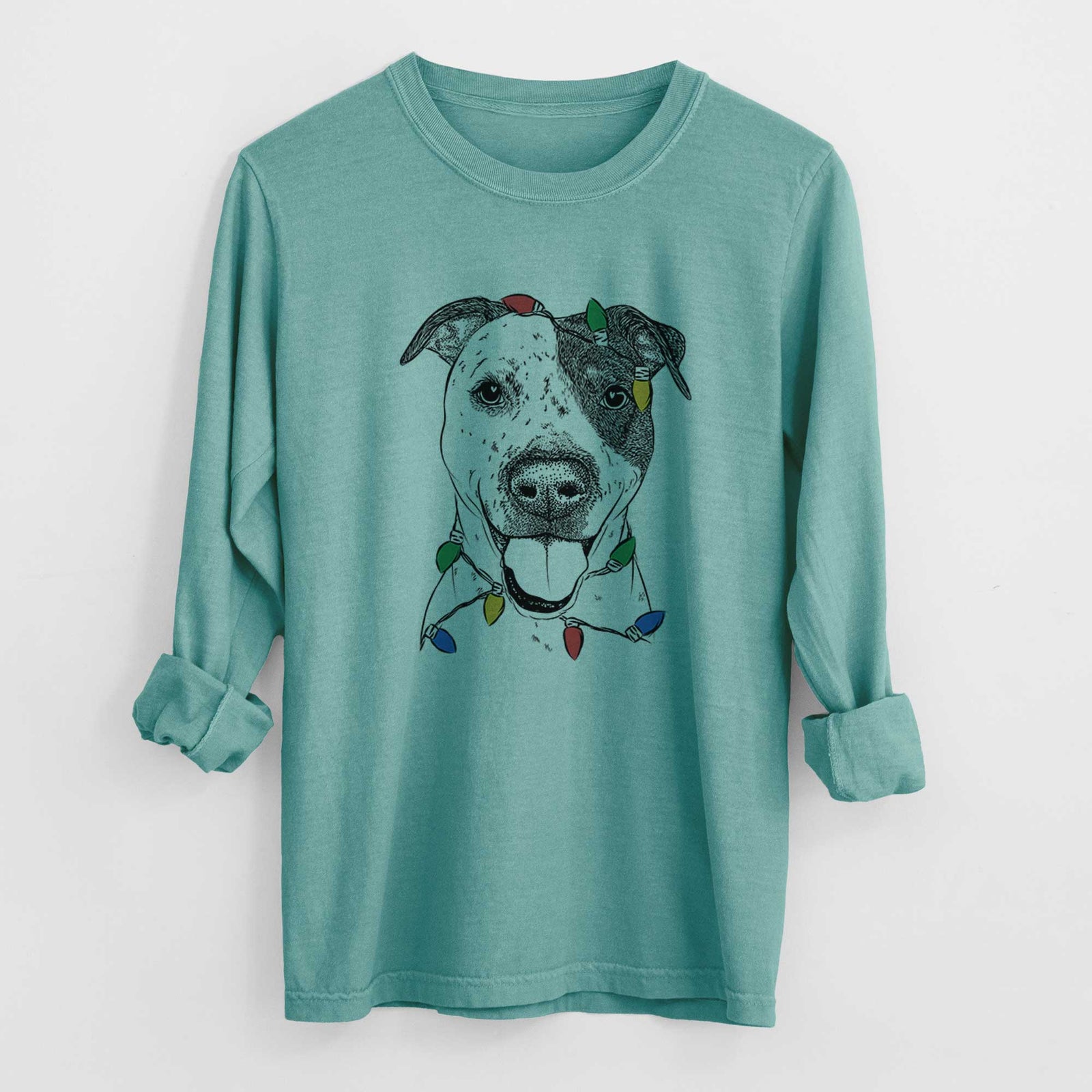Christmas Lights Simon the Mixed Breed - Heavyweight 100% Cotton Long Sleeve