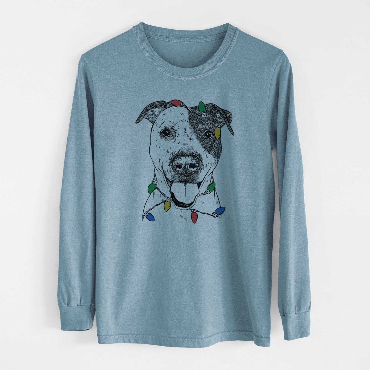 Christmas Lights Simon the Mixed Breed - Heavyweight 100% Cotton Long Sleeve