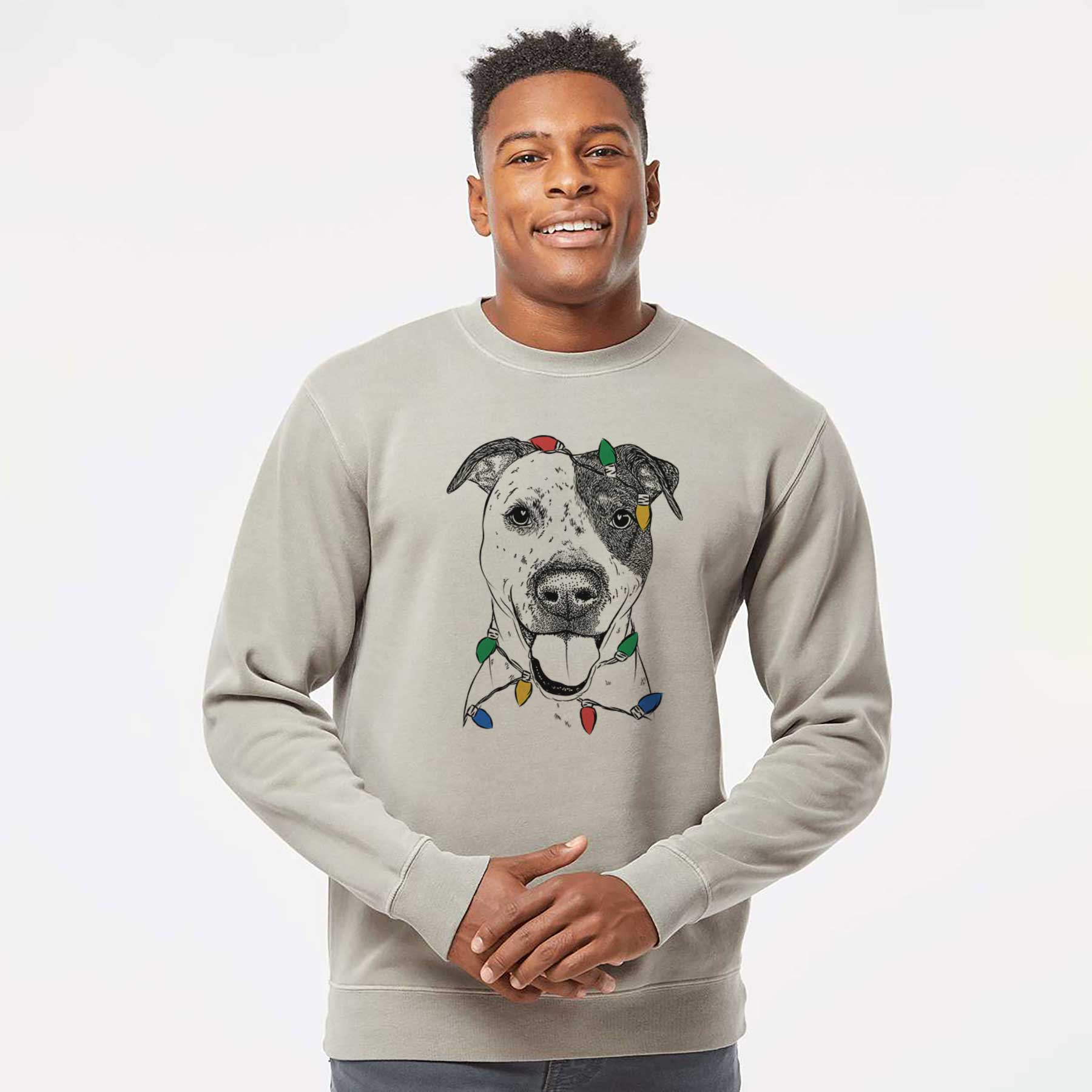 Christmas Lights Simon the Mixed Breed - Unisex Pigment Dyed Crew Sweatshirt