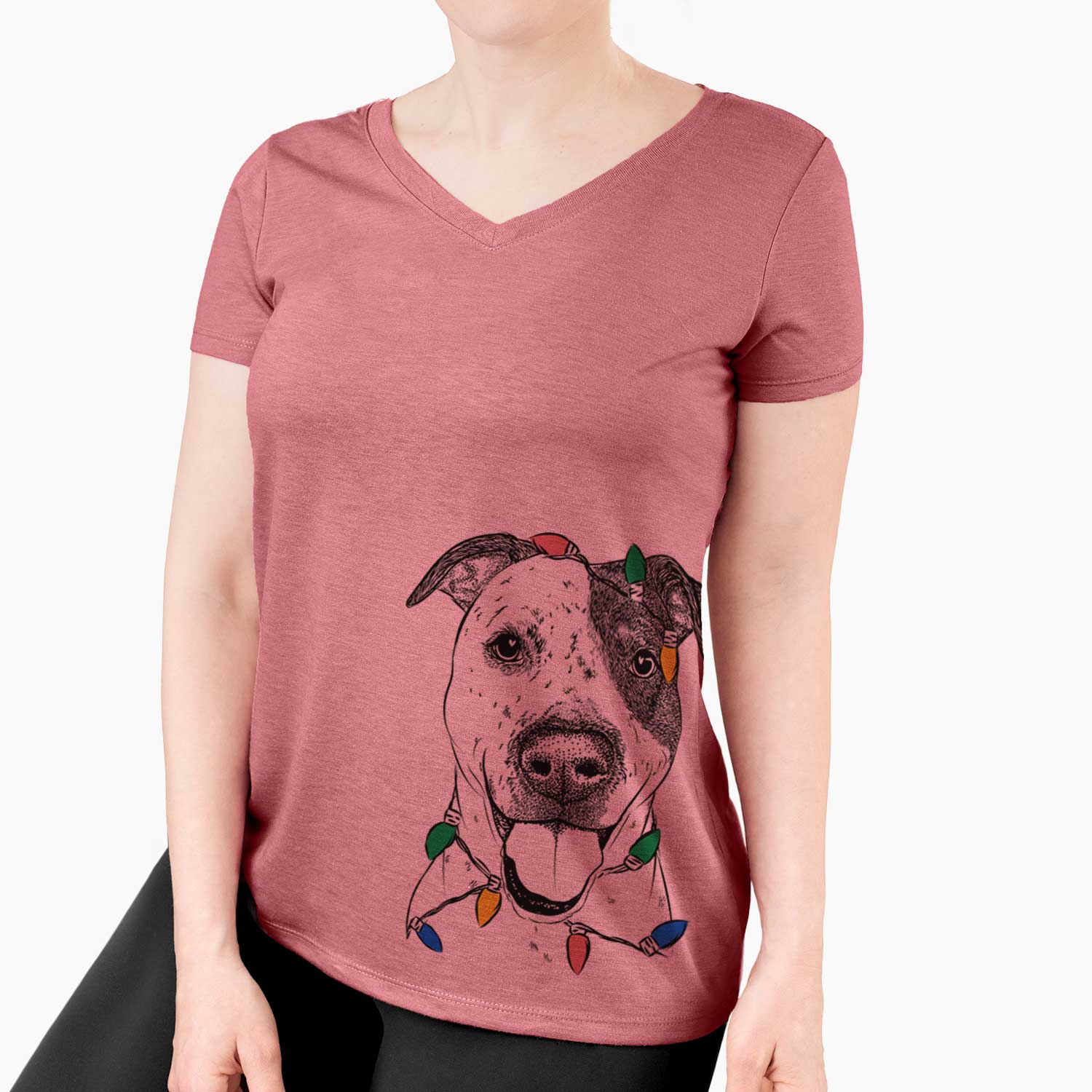 Christmas Lights Simon the Mixed Breed - Women's V-neck Shirt