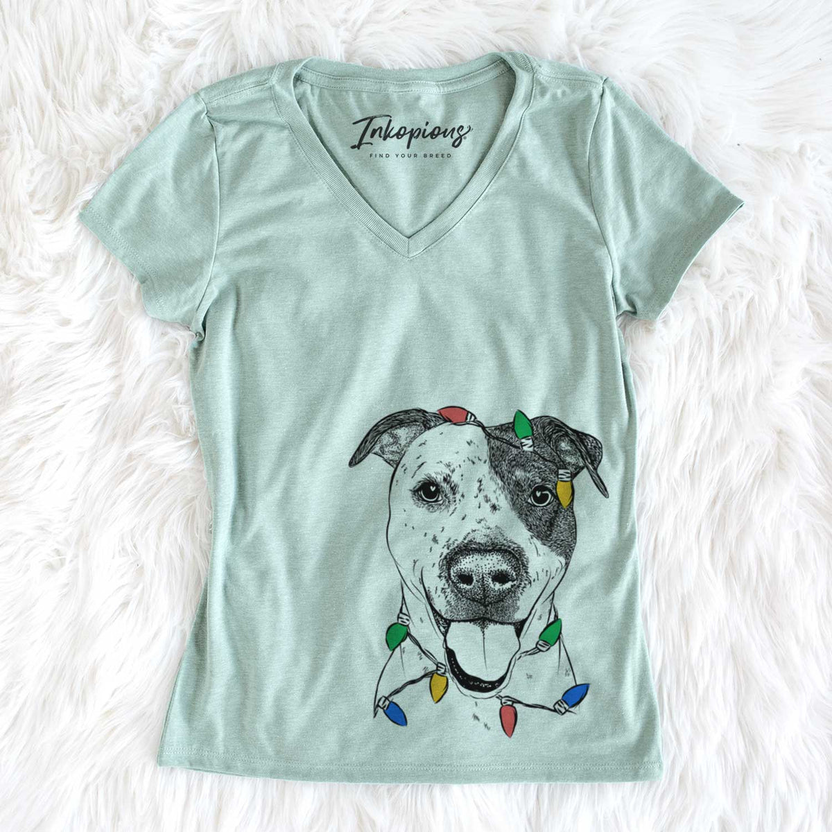 Christmas Lights Simon the Mixed Breed - Women&#39;s V-neck Shirt