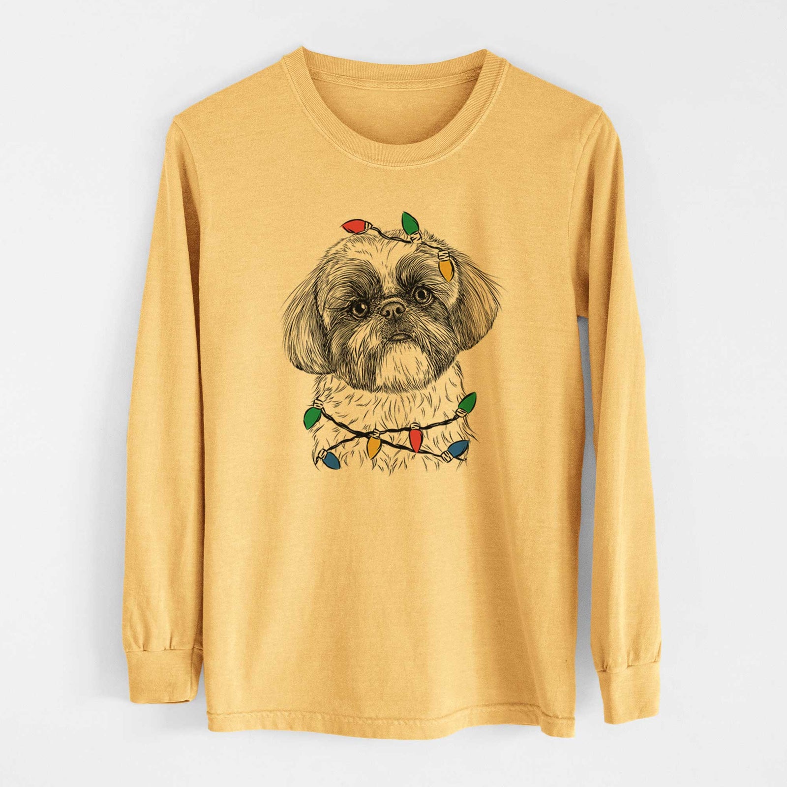 Christmas Lights Simon the Shih Tzu - Heavyweight 100% Cotton Long Sleeve