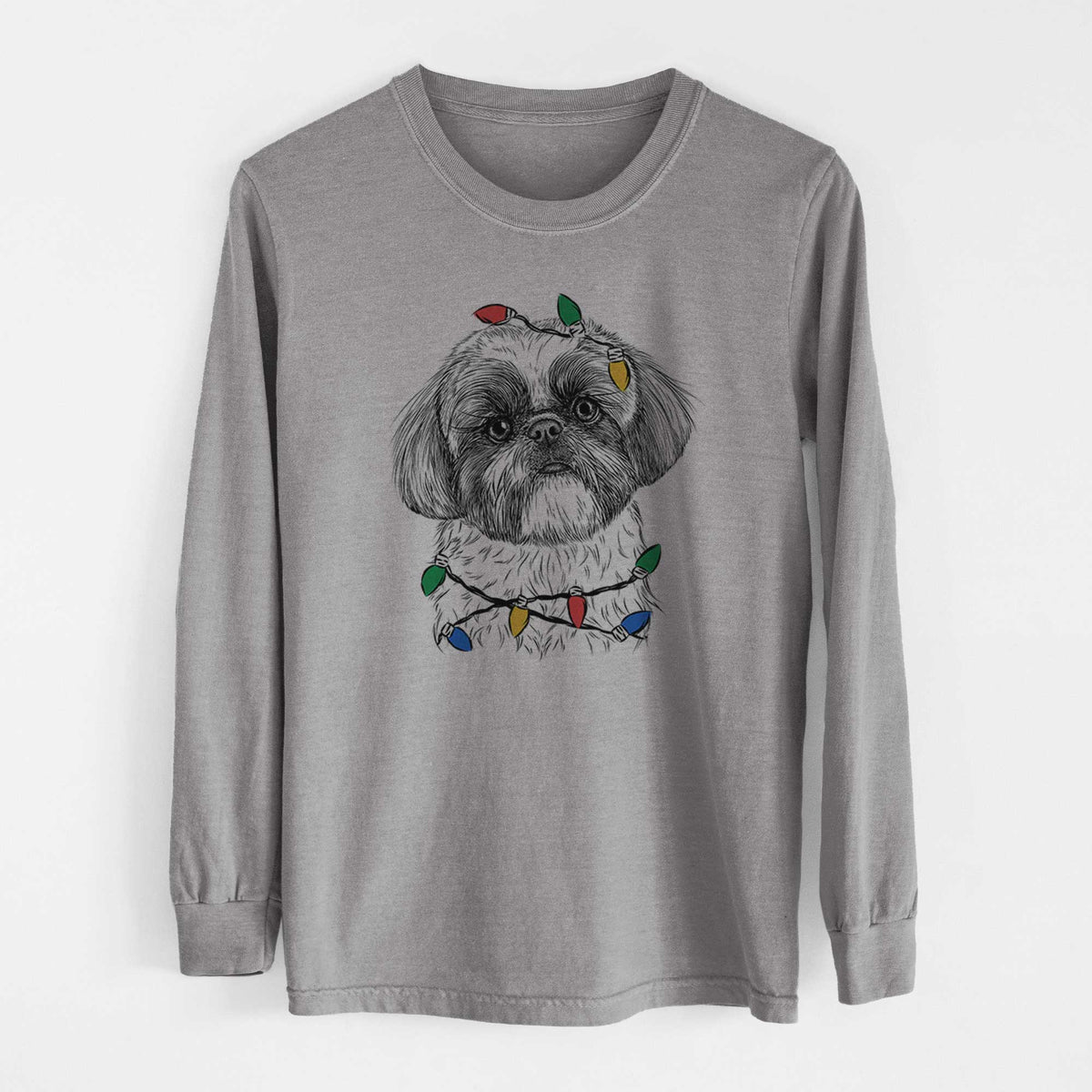 Christmas Lights Simon the Shih Tzu - Heavyweight 100% Cotton Long Sleeve