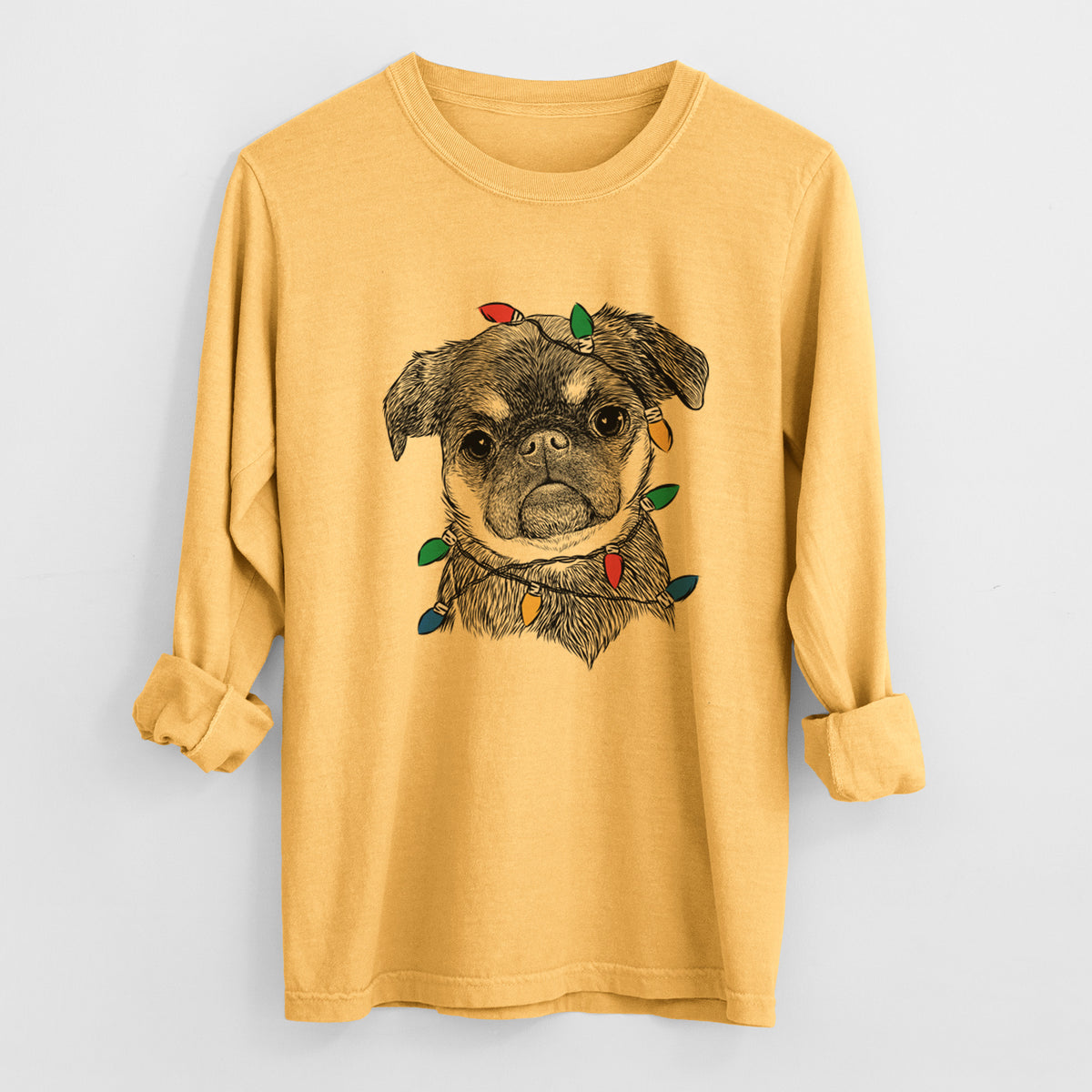 Christmas Lights Simone the Brussels Griffon - Heavyweight 100% Cotton Long Sleeve