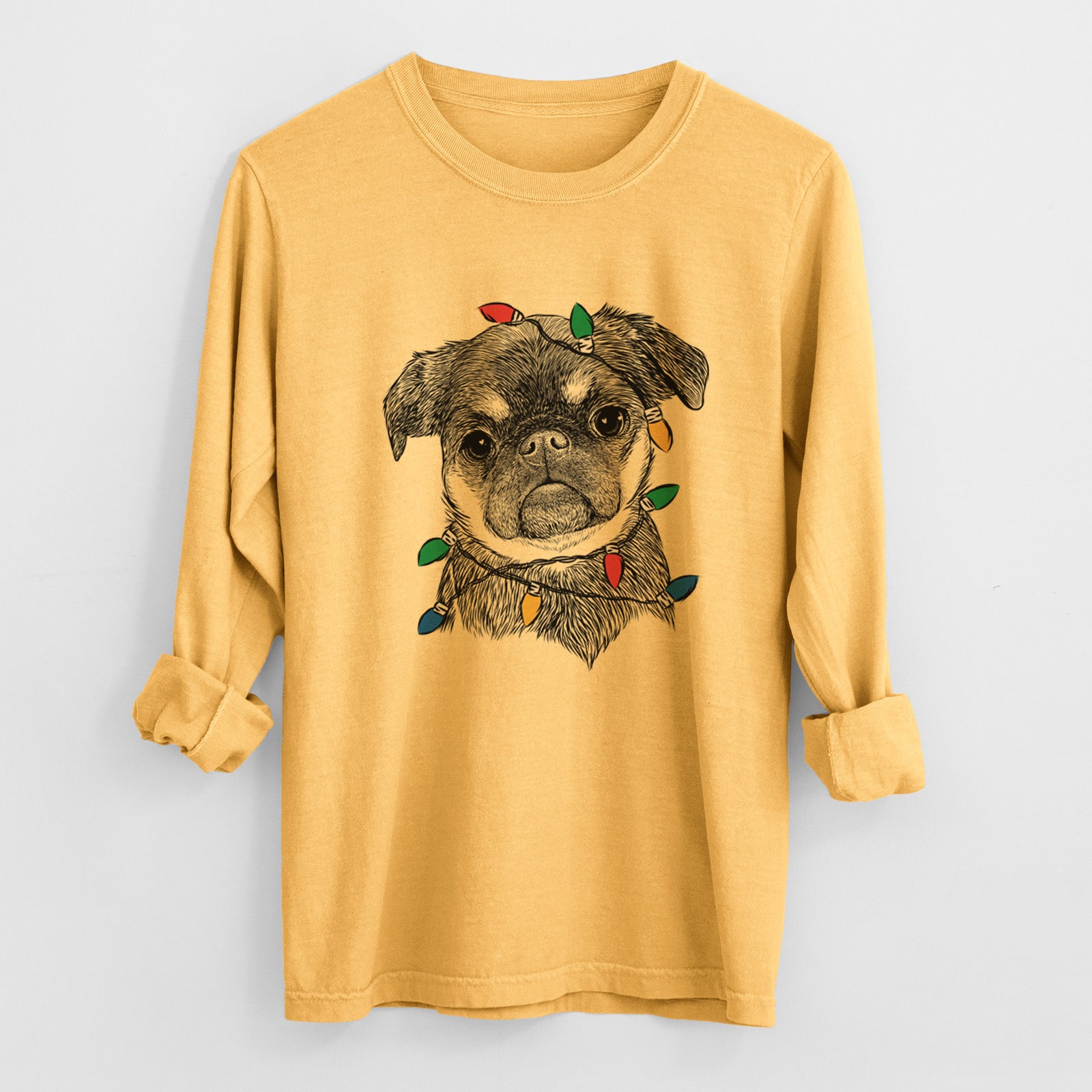 Christmas Lights Simone the Brussels Griffon - Heavyweight 100% Cotton Long Sleeve
