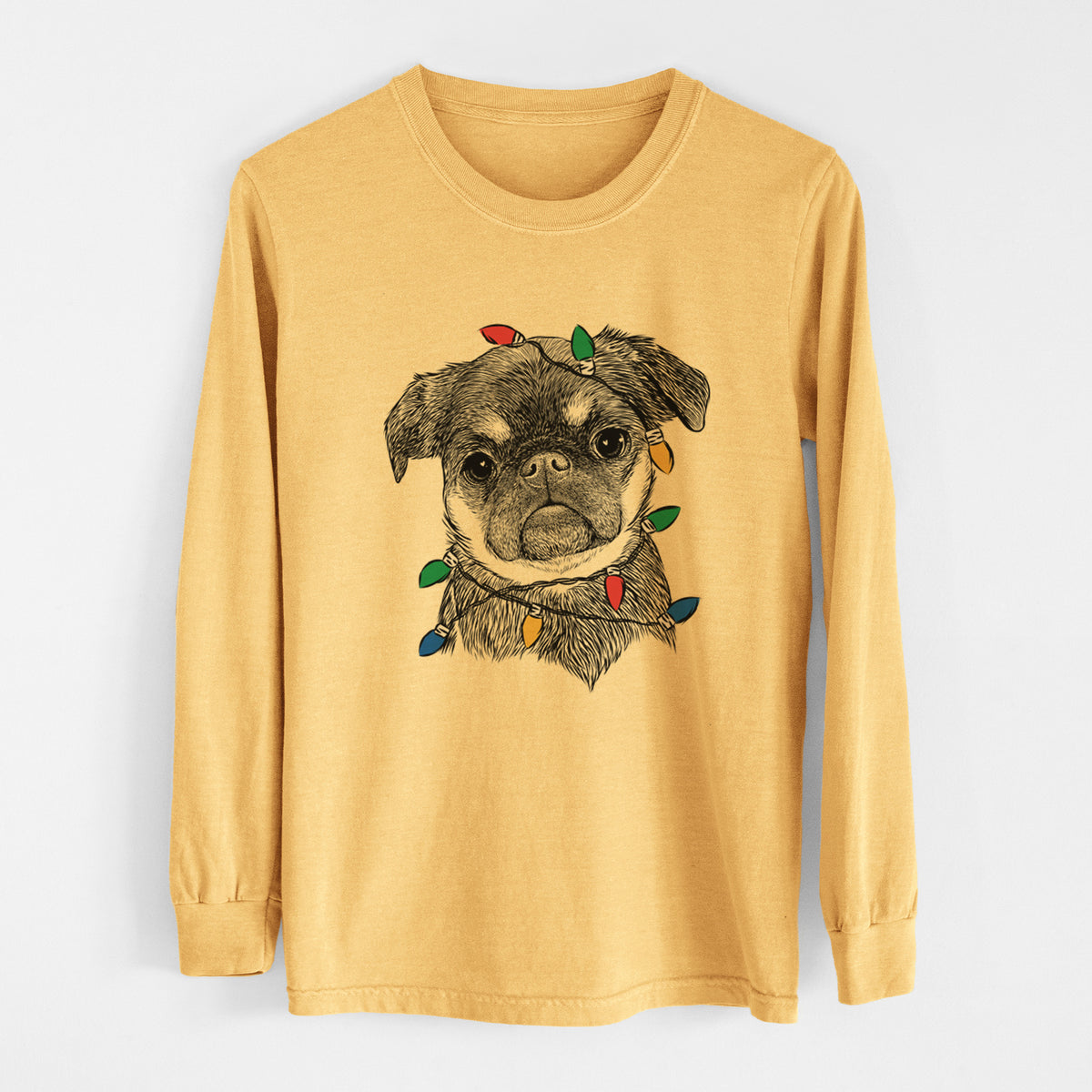 Christmas Lights Simone the Brussels Griffon - Heavyweight 100% Cotton Long Sleeve