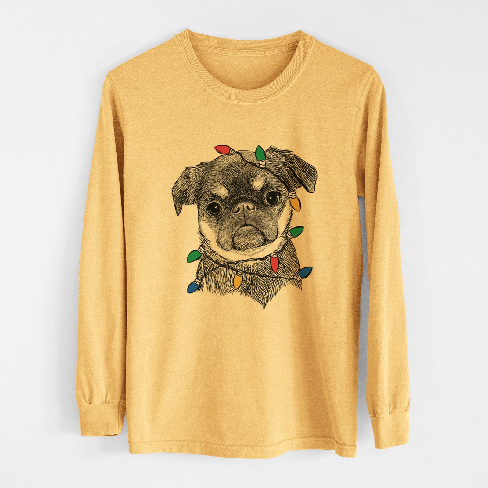 Christmas Lights Simone the Brussels Griffon - Heavyweight 100% Cotton Long Sleeve
