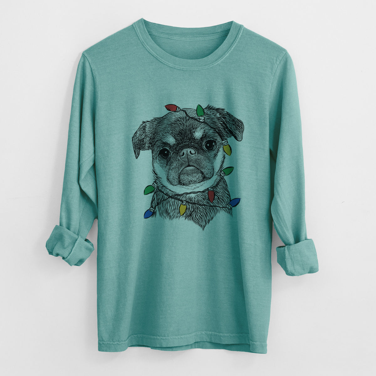 Christmas Lights Simone the Brussels Griffon - Heavyweight 100% Cotton Long Sleeve
