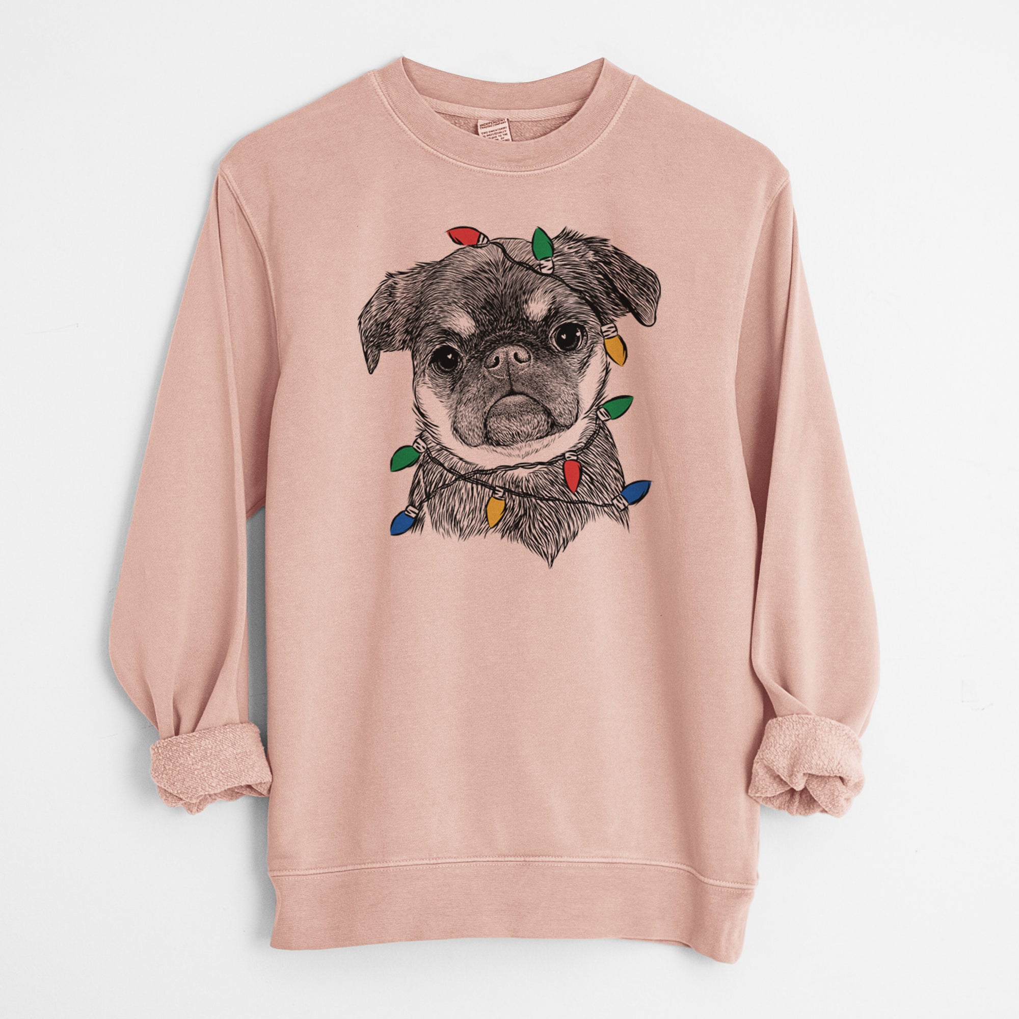 Christmas Lights Simone the Brussels Griffon - Unisex Pigment Dyed Crew Sweatshirt