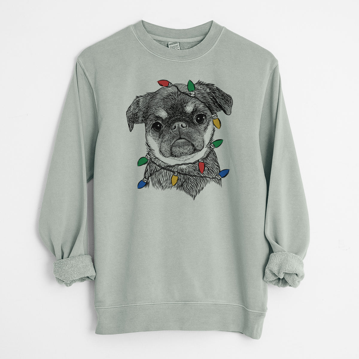 Christmas Lights Simone the Brussels Griffon - Unisex Pigment Dyed Crew Sweatshirt