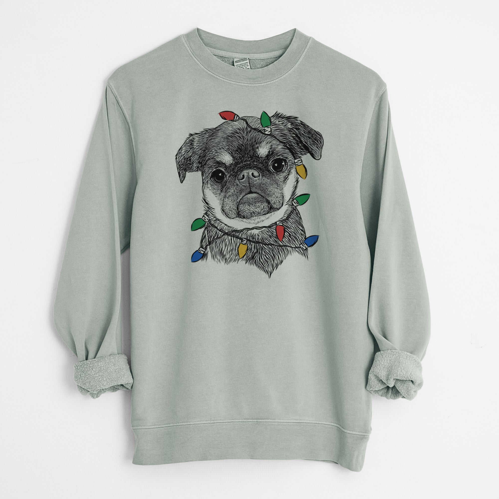 Christmas Lights Simone the Brussels Griffon - Unisex Pigment Dyed Crew Sweatshirt