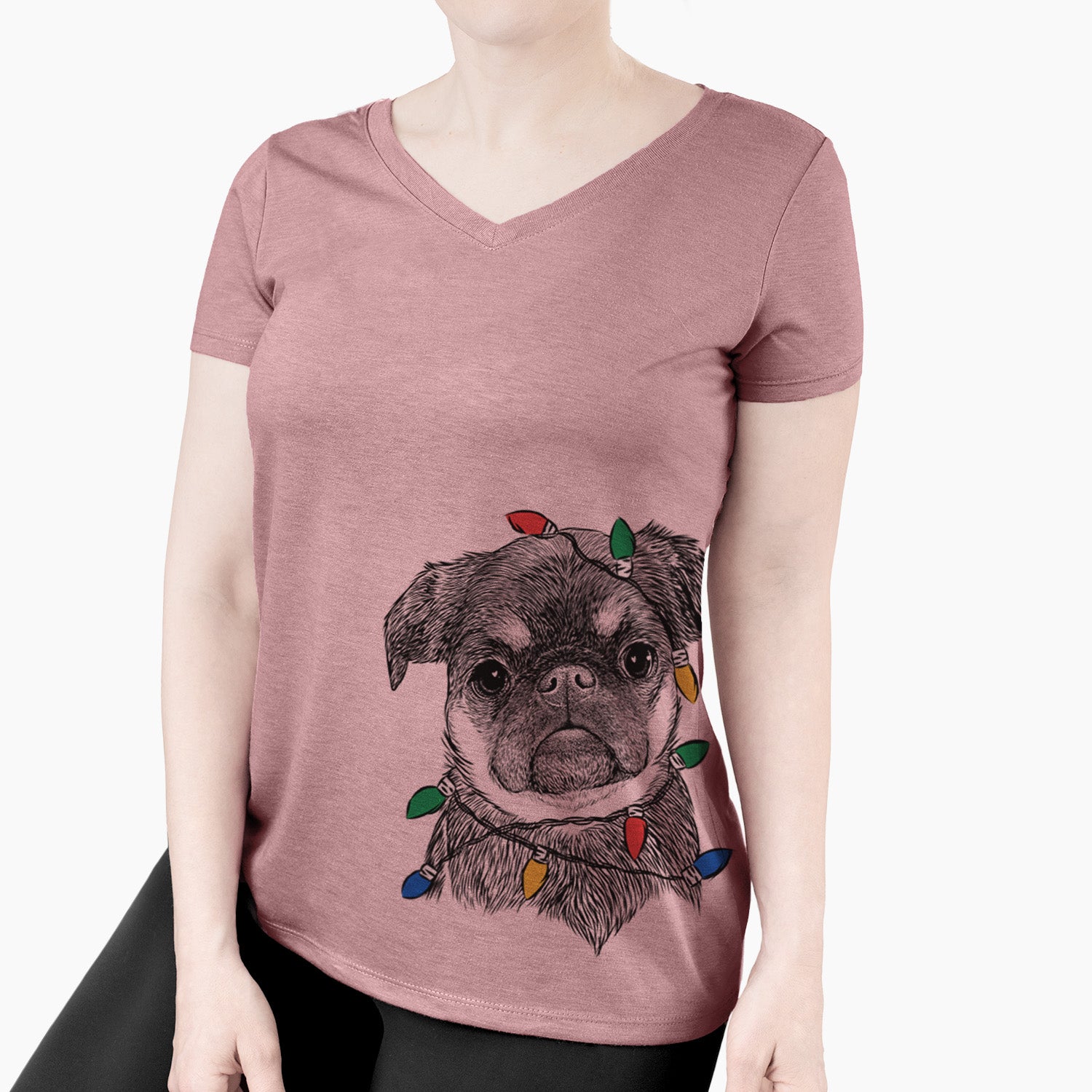 Christmas Lights Simone the Brussels Griffon - Women's Perfect V-neck Shirt