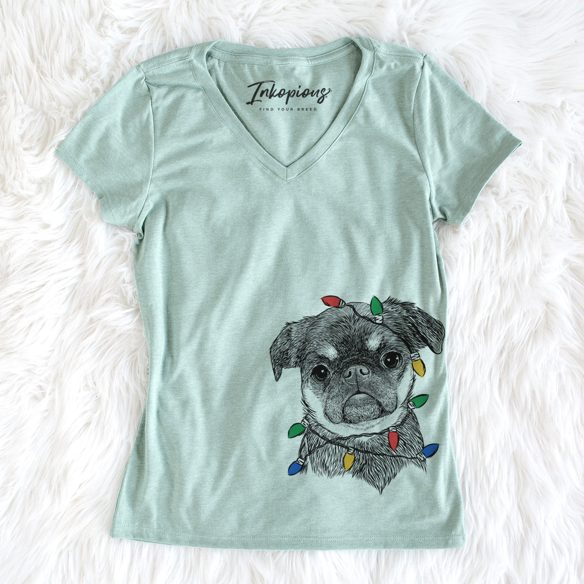 Christmas Lights Simone the Brussels Griffon - Women&#39;s Perfect V-neck Shirt