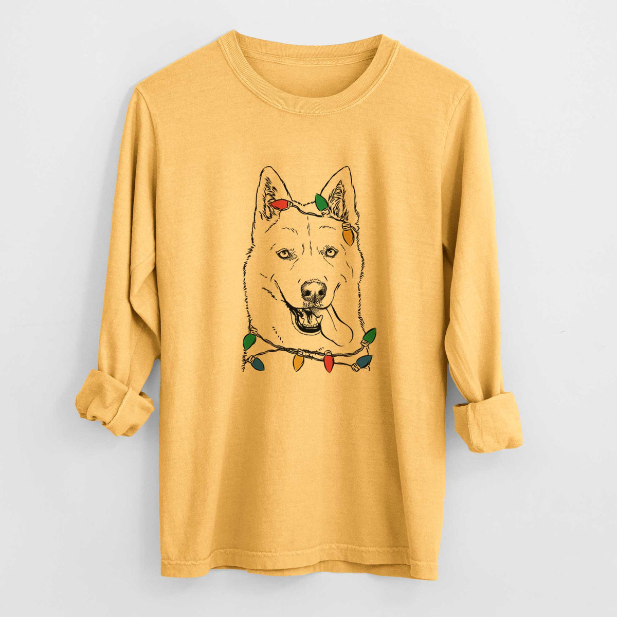 Christmas Lights Sinatra  the Siberian Husky - Heavyweight 100% Cotton Long Sleeve