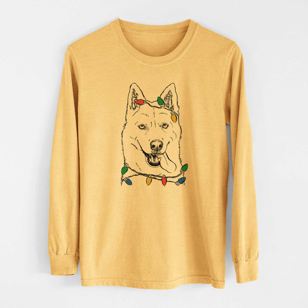 Christmas Lights Sinatra  the Siberian Husky - Heavyweight 100% Cotton Long Sleeve