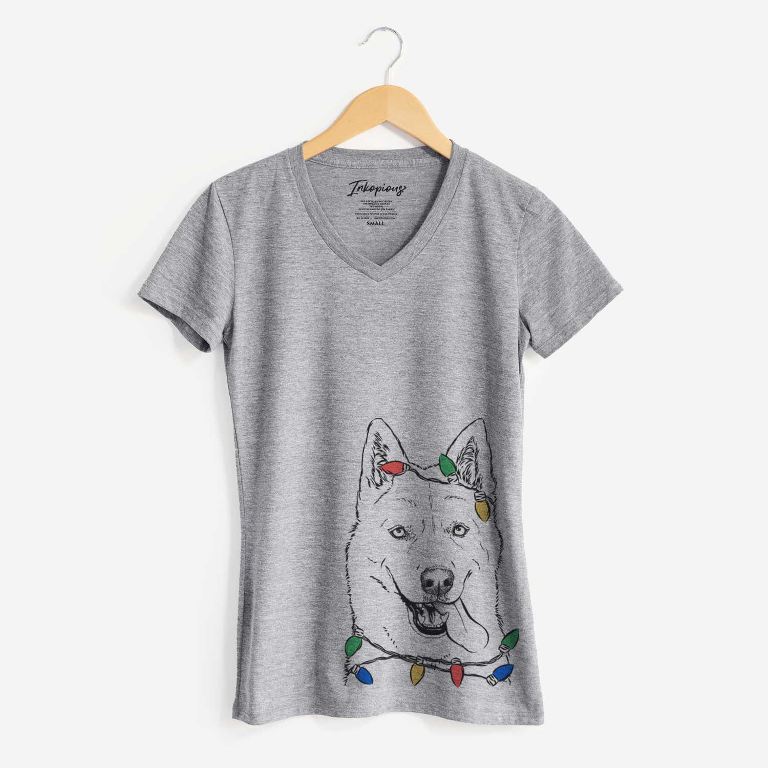 Christmas Lights Sinatra  the Siberian Husky - Women's V-neck Shirt