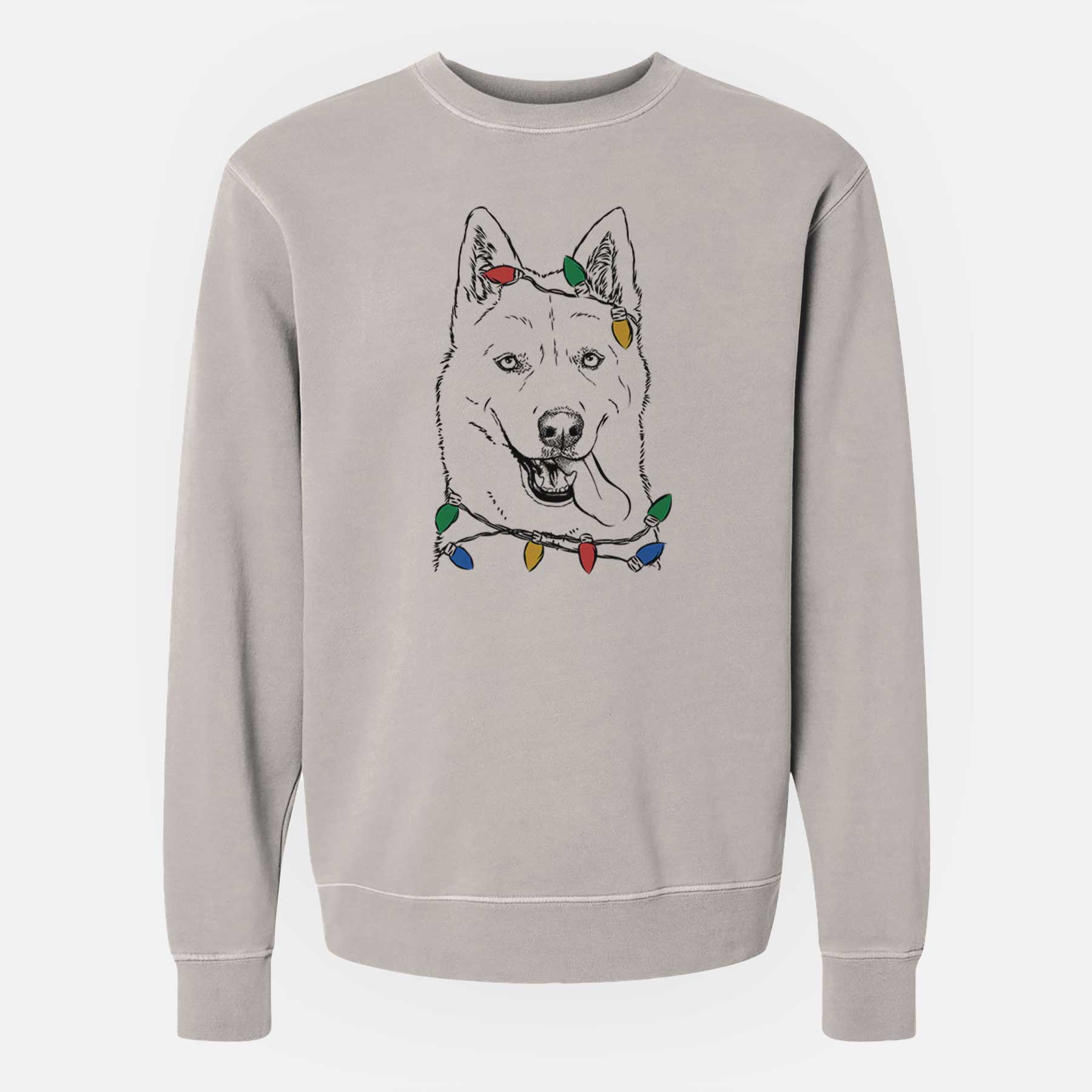 Christmas Lights Sinatra  the Siberian Husky - Unisex Pigment Dyed Crew Sweatshirt