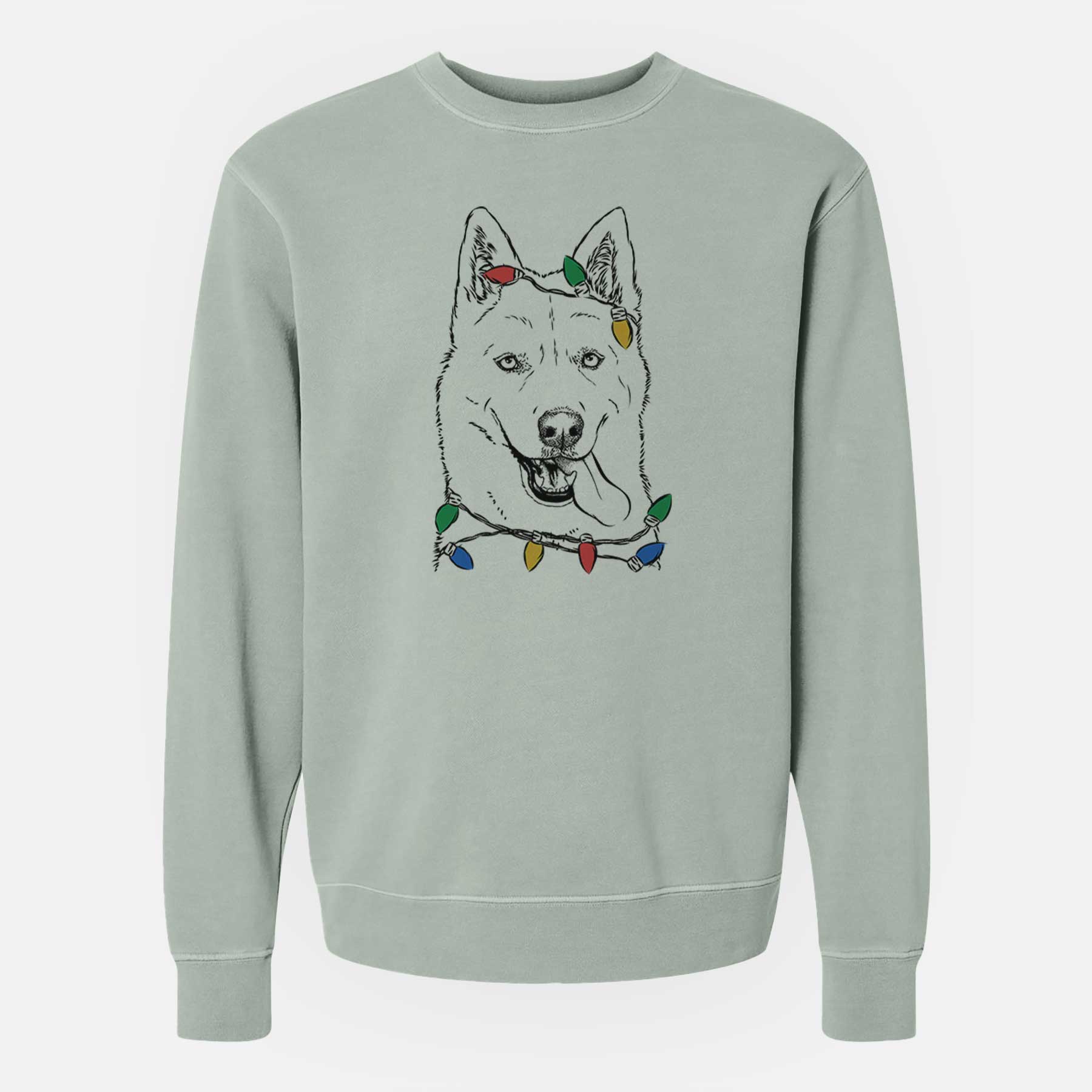 Christmas Lights Sinatra  the Siberian Husky - Unisex Pigment Dyed Crew Sweatshirt