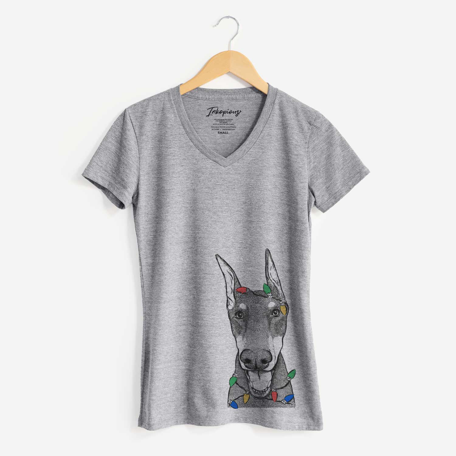 Christmas Lights Sir Duke the Doberman Pinscher - Women's V-neck Shirt