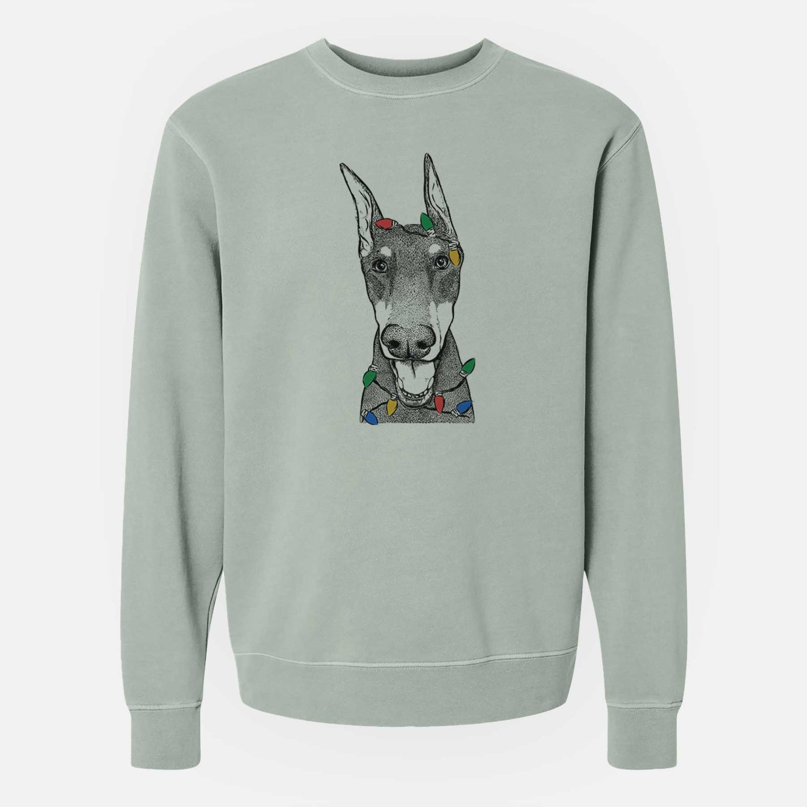 Christmas Lights Sir Duke the Doberman Pinscher - Unisex Pigment Dyed Crew Sweatshirt