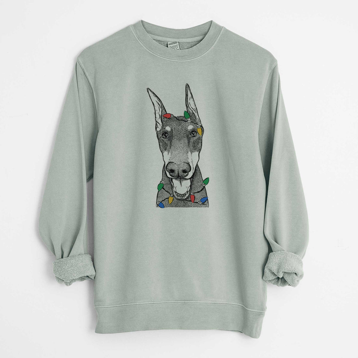 Christmas Lights Sir Duke the Doberman Pinscher - Unisex Pigment Dyed Crew Sweatshirt