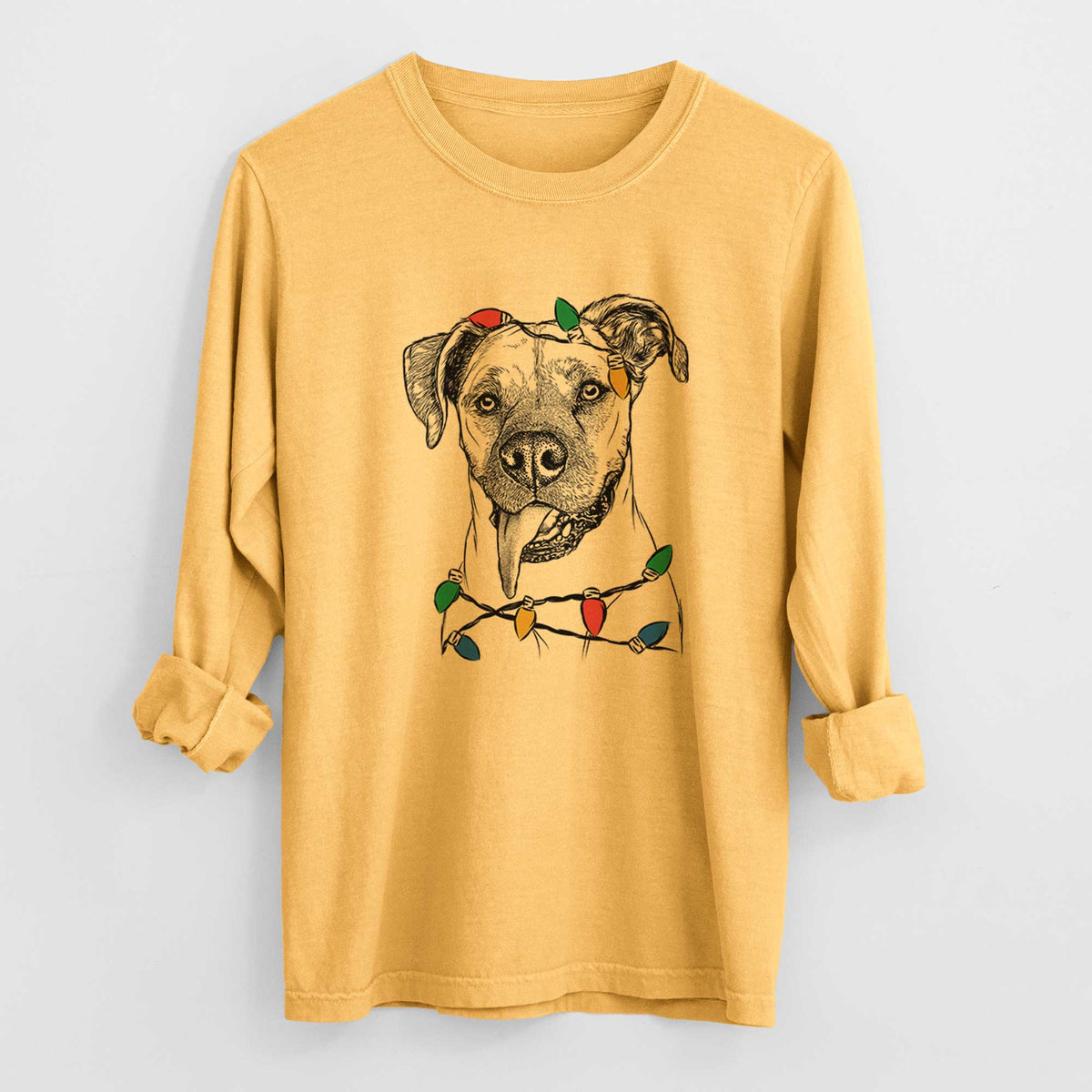 Christmas Lights Sir Jake the Boxer - Heavyweight 100% Cotton Long Sleeve