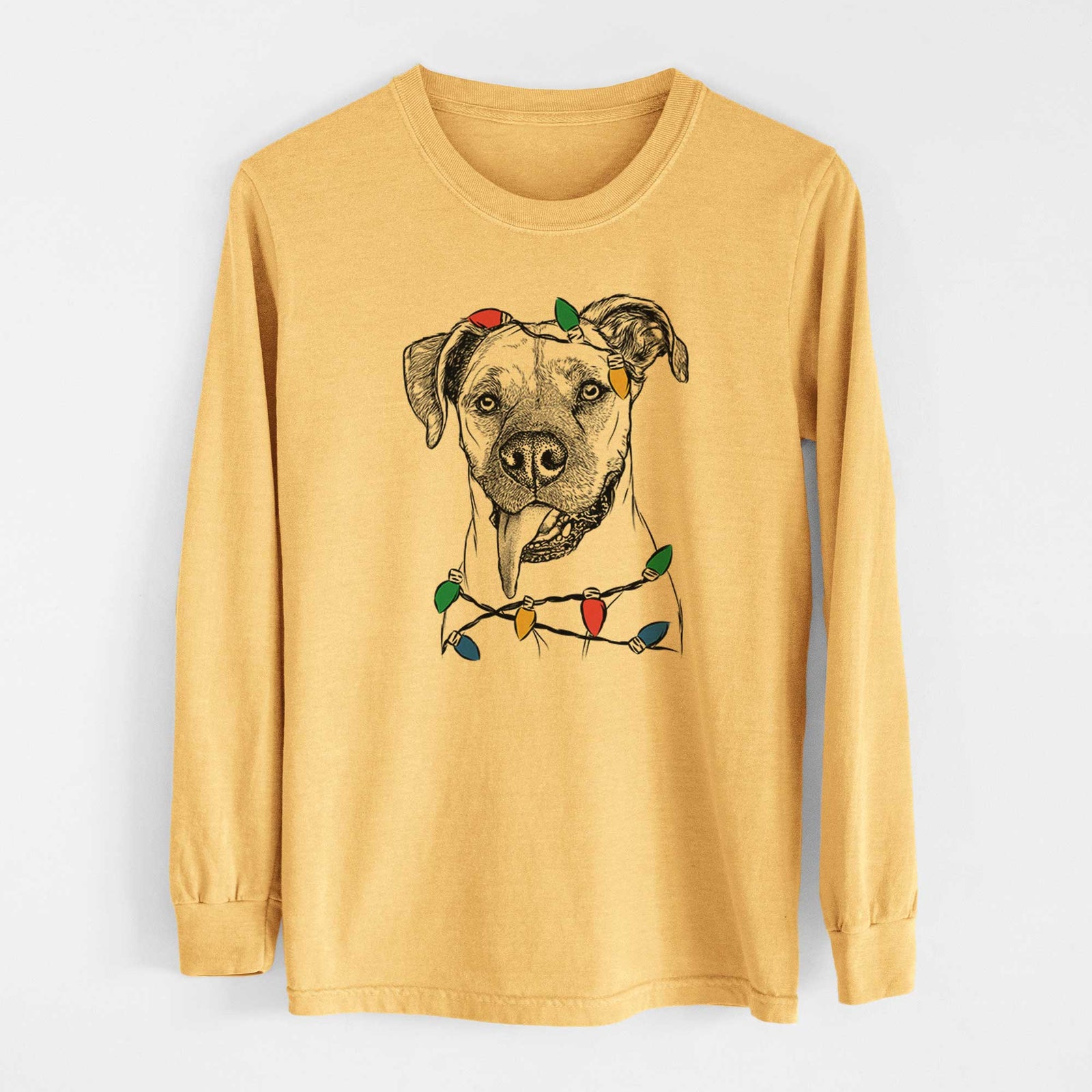 Christmas Lights Sir Jake the Boxer - Heavyweight 100% Cotton Long Sleeve