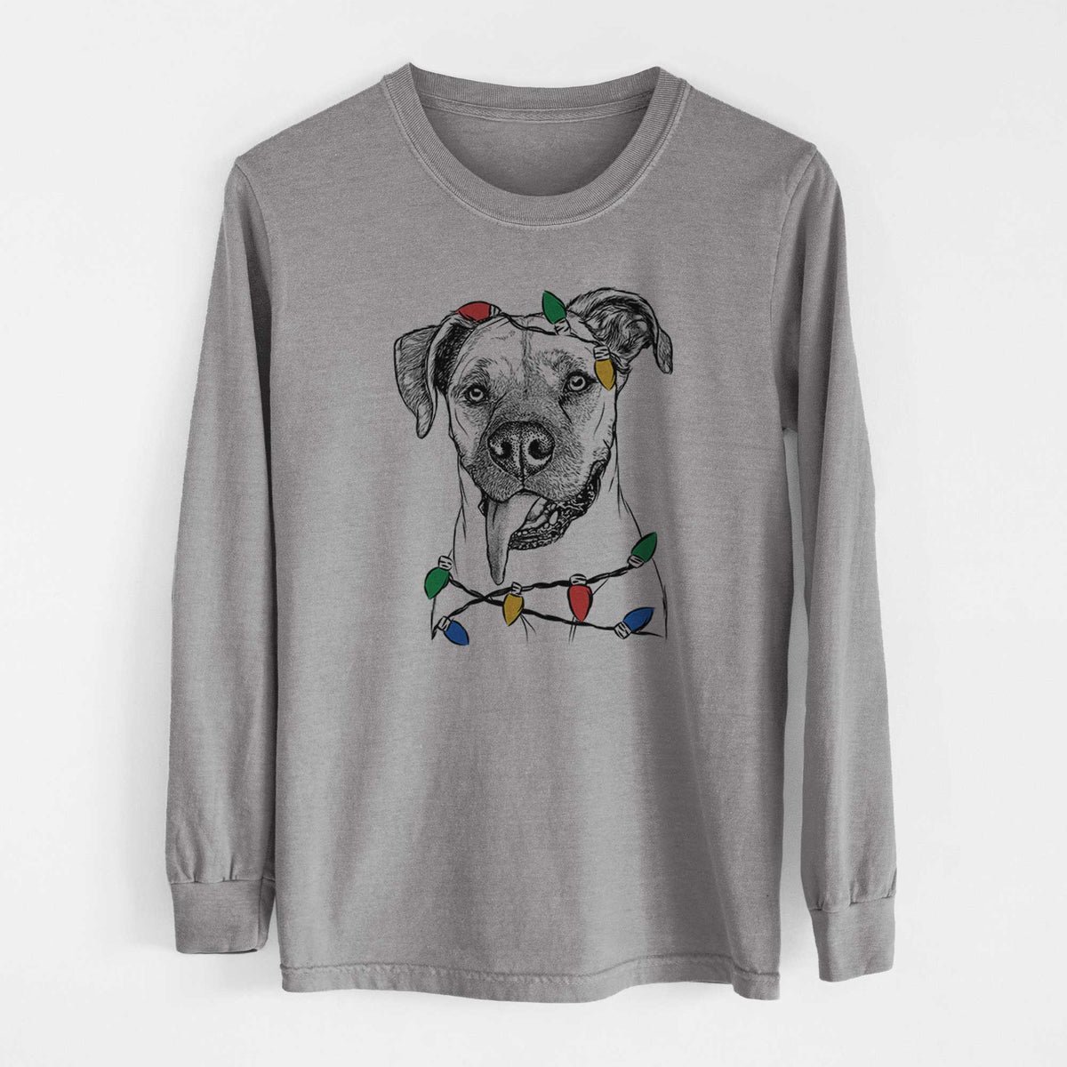 Christmas Lights Sir Jake the Boxer - Heavyweight 100% Cotton Long Sleeve
