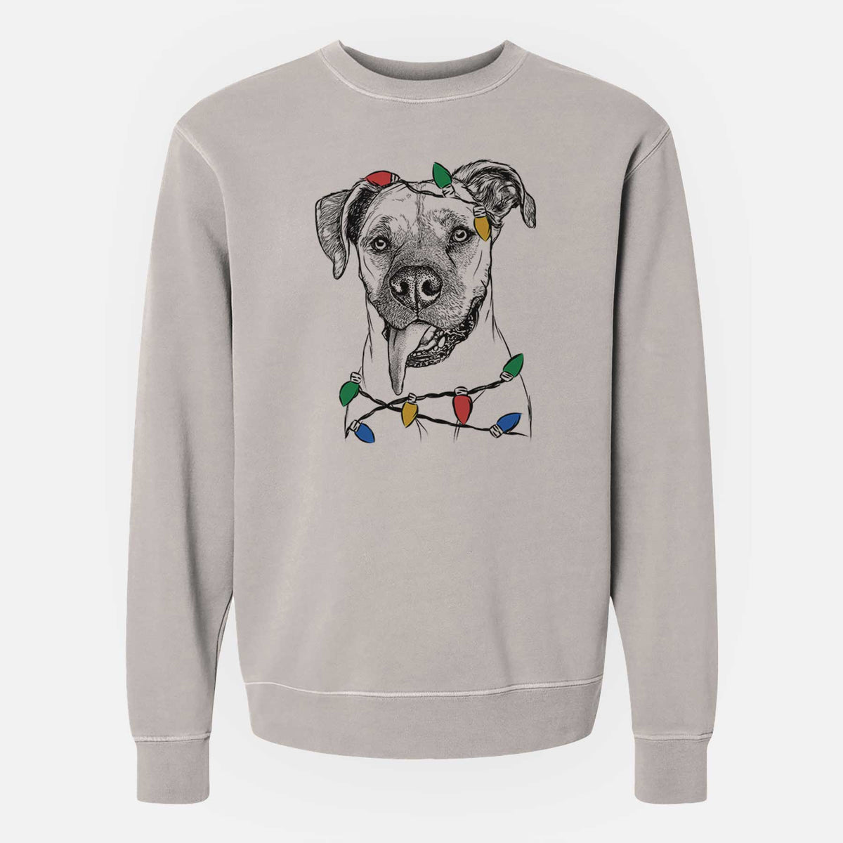Christmas Lights Sir Jake the Boxer - Unisex Pigment Dyed Crew Sweatshirt