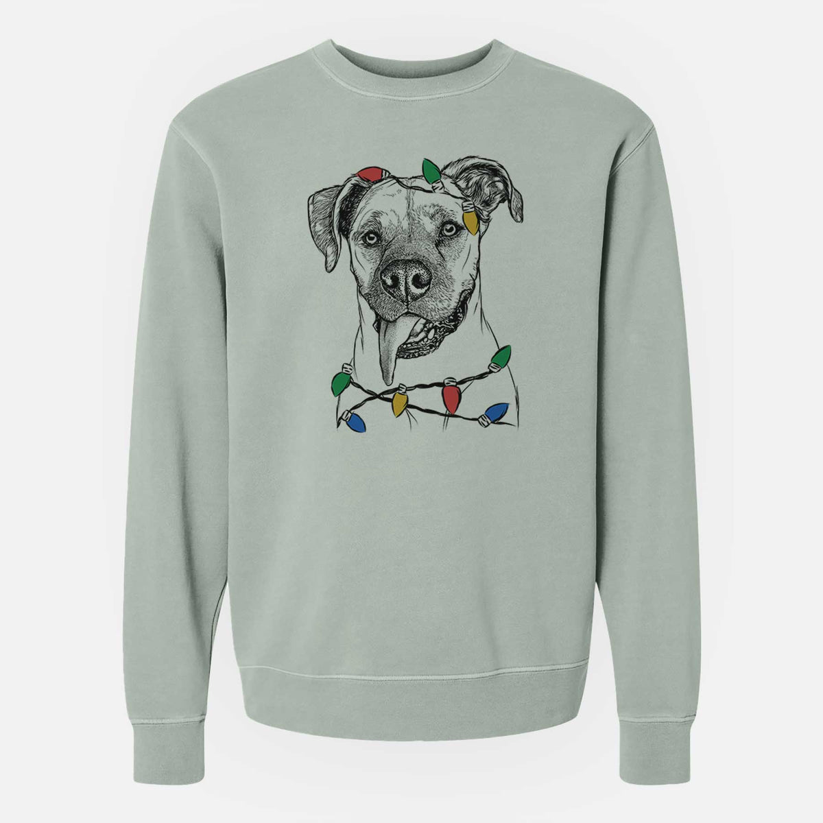Christmas Lights Sir Jake the Boxer - Unisex Pigment Dyed Crew Sweatshirt