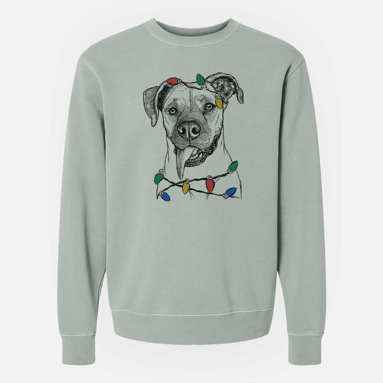 Christmas Lights Sir Jake the Boxer - Unisex Pigment Dyed Crew Sweatshirt