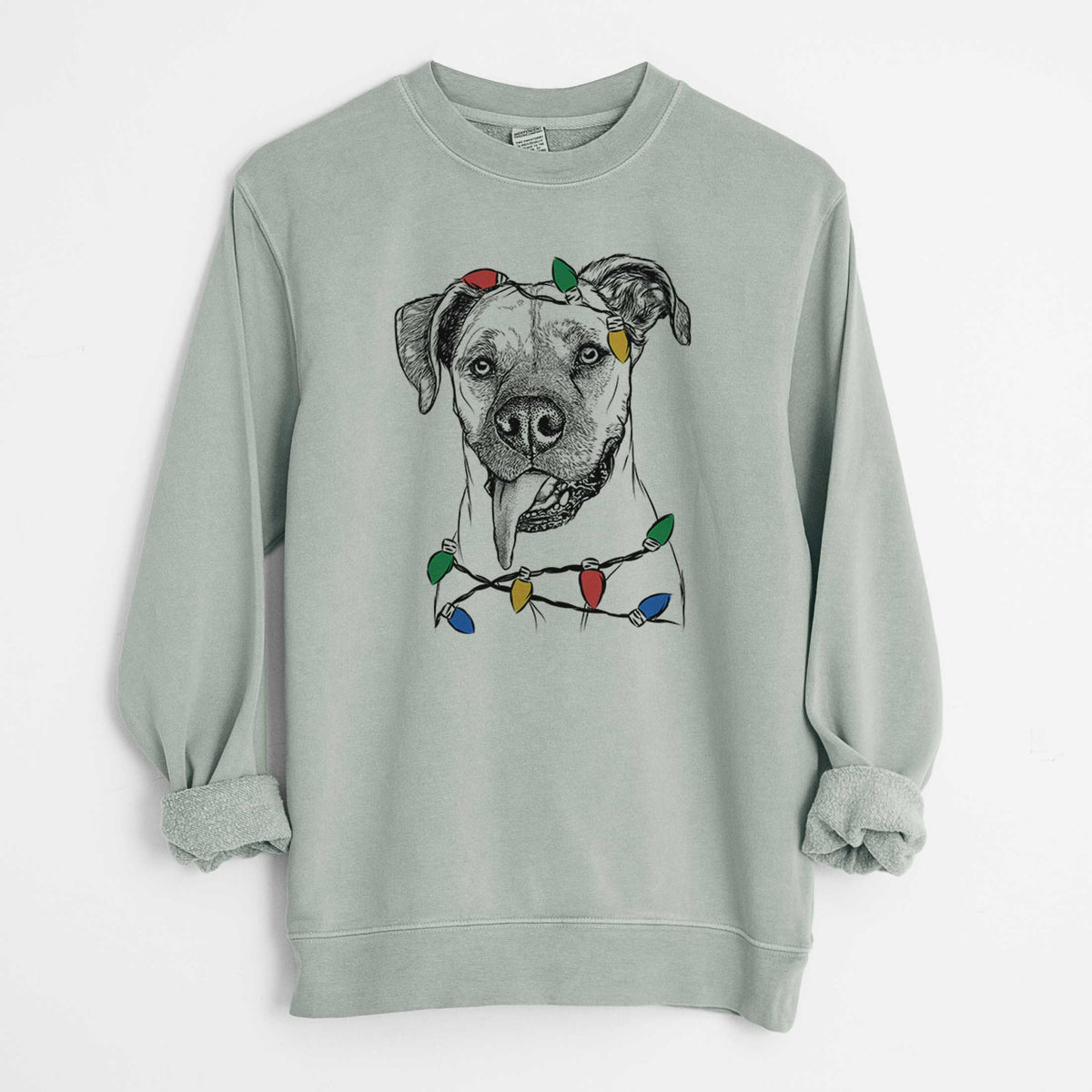 Christmas Lights Sir Jake the Boxer - Unisex Pigment Dyed Crew Sweatshirt