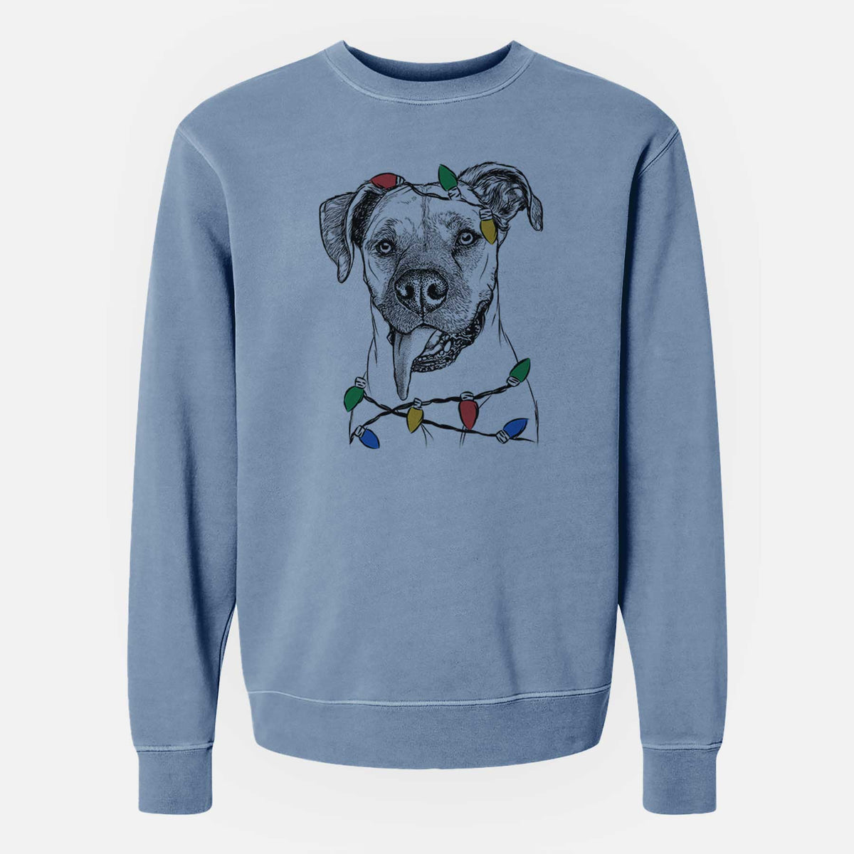 Christmas Lights Sir Jake the Boxer - Unisex Pigment Dyed Crew Sweatshirt