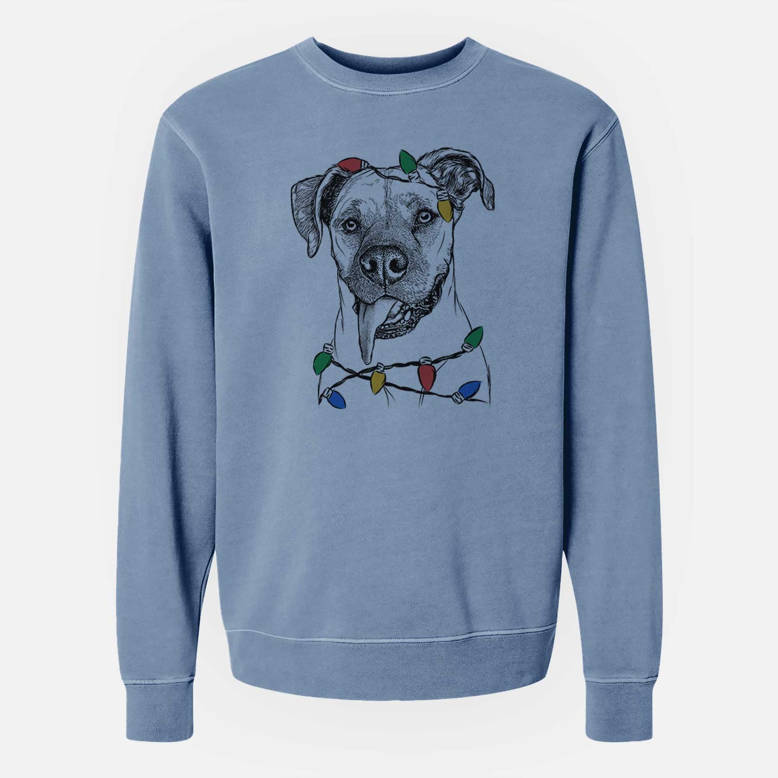Christmas Lights Sir Jake the Boxer - Unisex Pigment Dyed Crew Sweatshirt