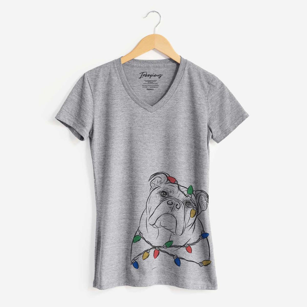 Christmas Lights Sir Louis the English Bulldog - Women's V-neck Shirt