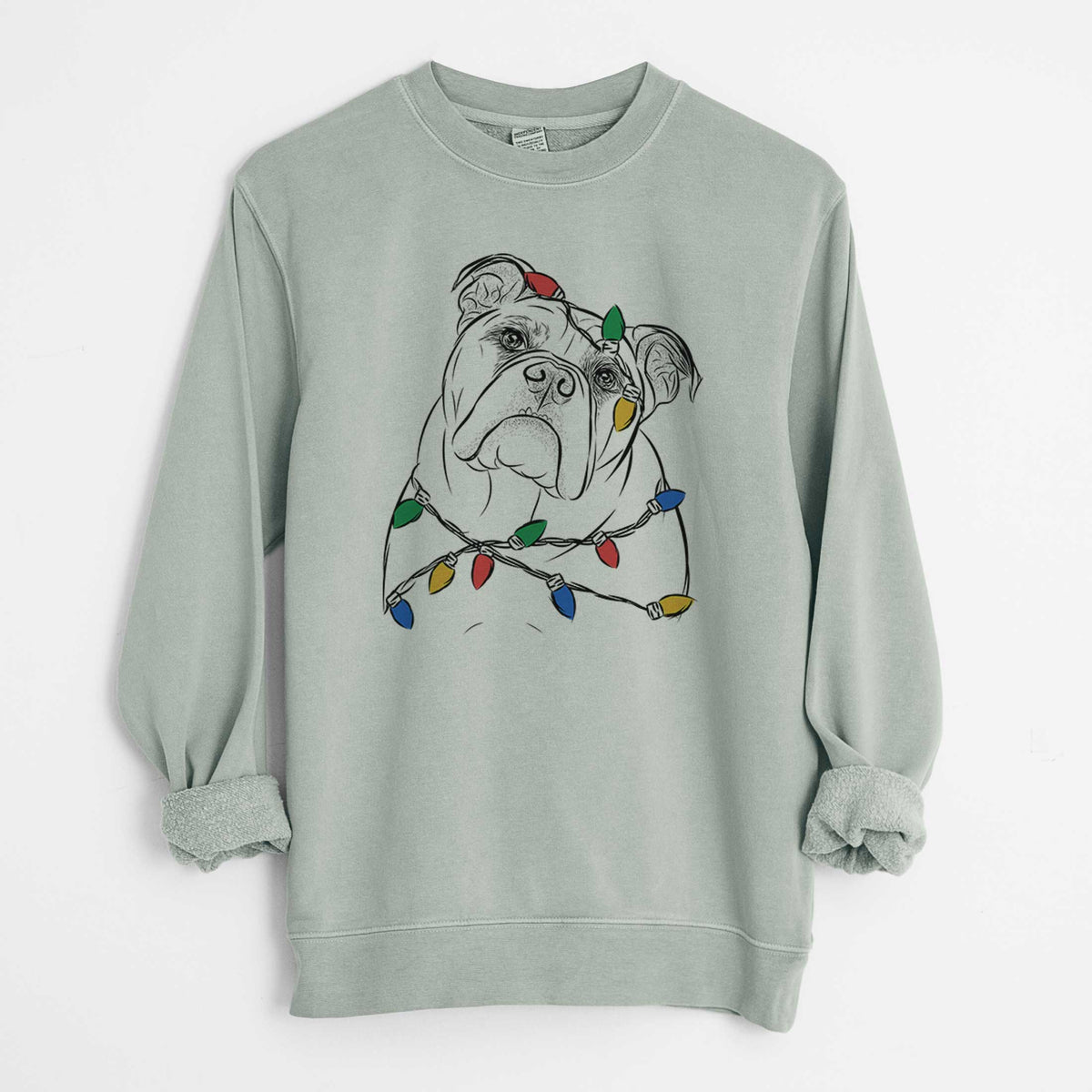 Christmas Lights Sir Louis the English Bulldog - Unisex Pigment Dyed Crew Sweatshirt