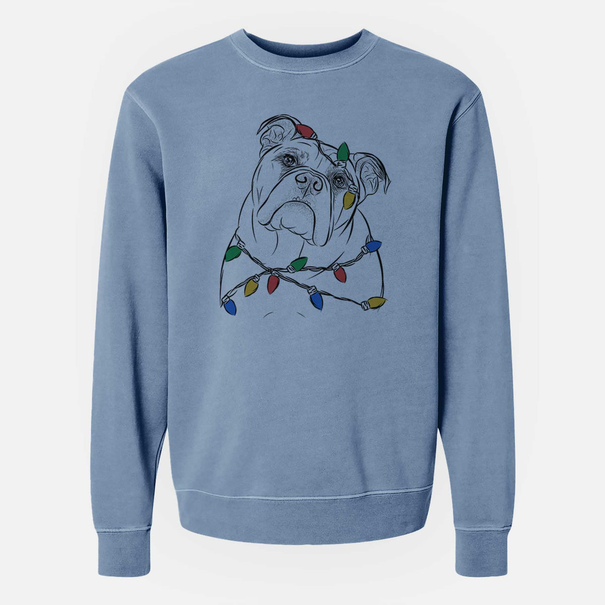 Christmas Lights Sir Louis the English Bulldog - Unisex Pigment Dyed Crew Sweatshirt
