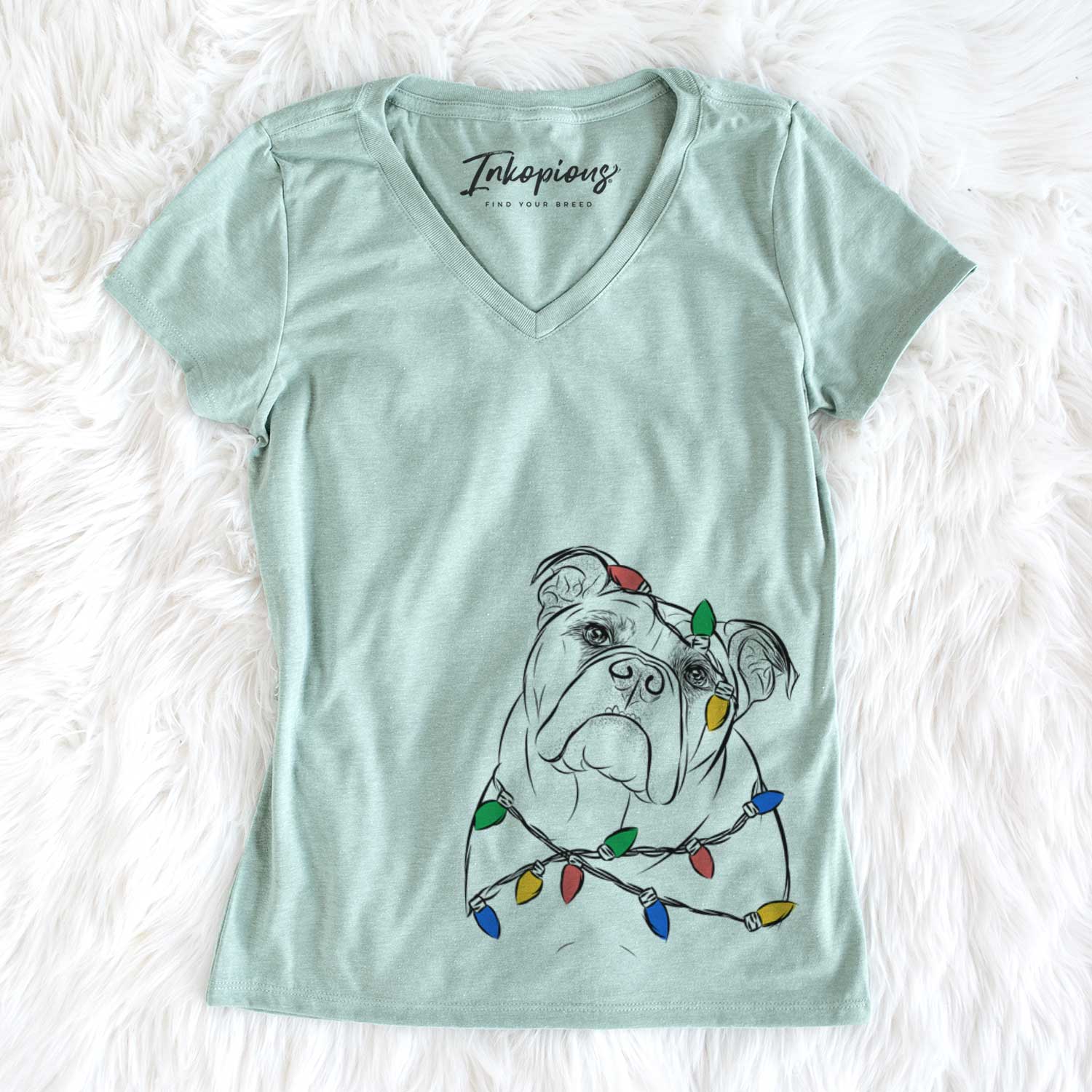 Christmas Lights Sir Louis the English Bulldog - Women's V-neck Shirt