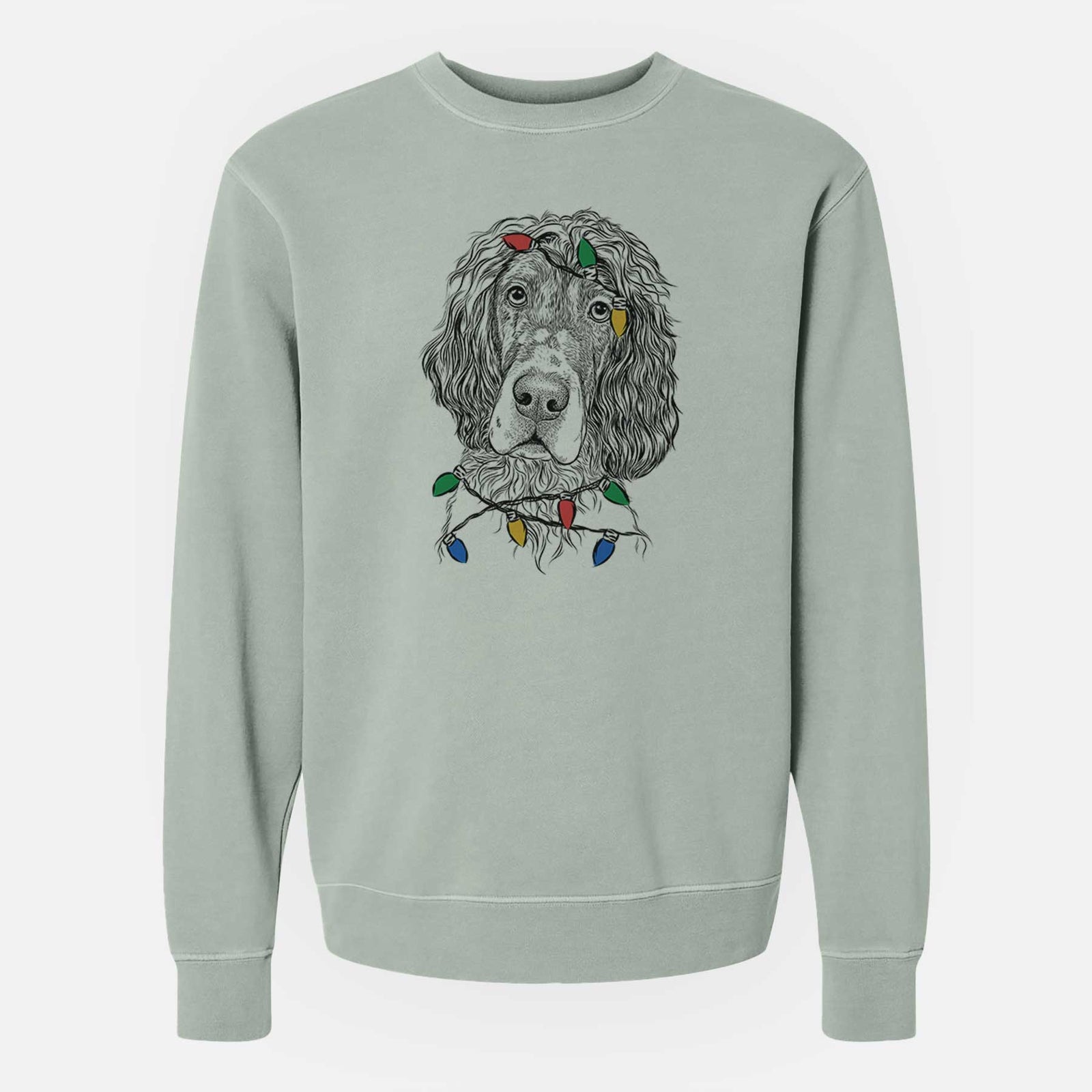 Christmas Lights Sir Rexford the Blue Belton English Setter - Unisex Pigment Dyed Crew Sweatshirt