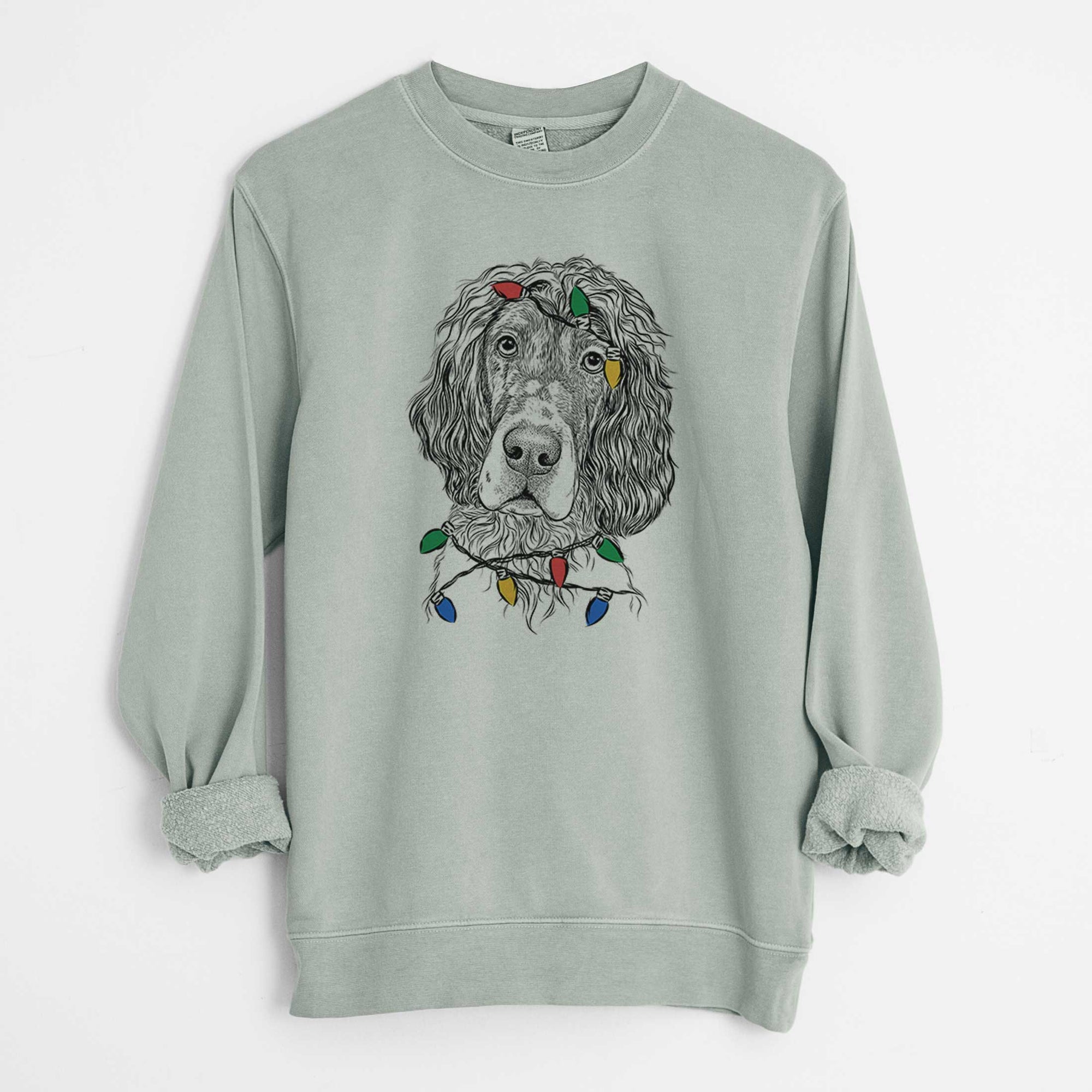 Christmas Lights Sir Rexford the Blue Belton English Setter - Unisex Pigment Dyed Crew Sweatshirt